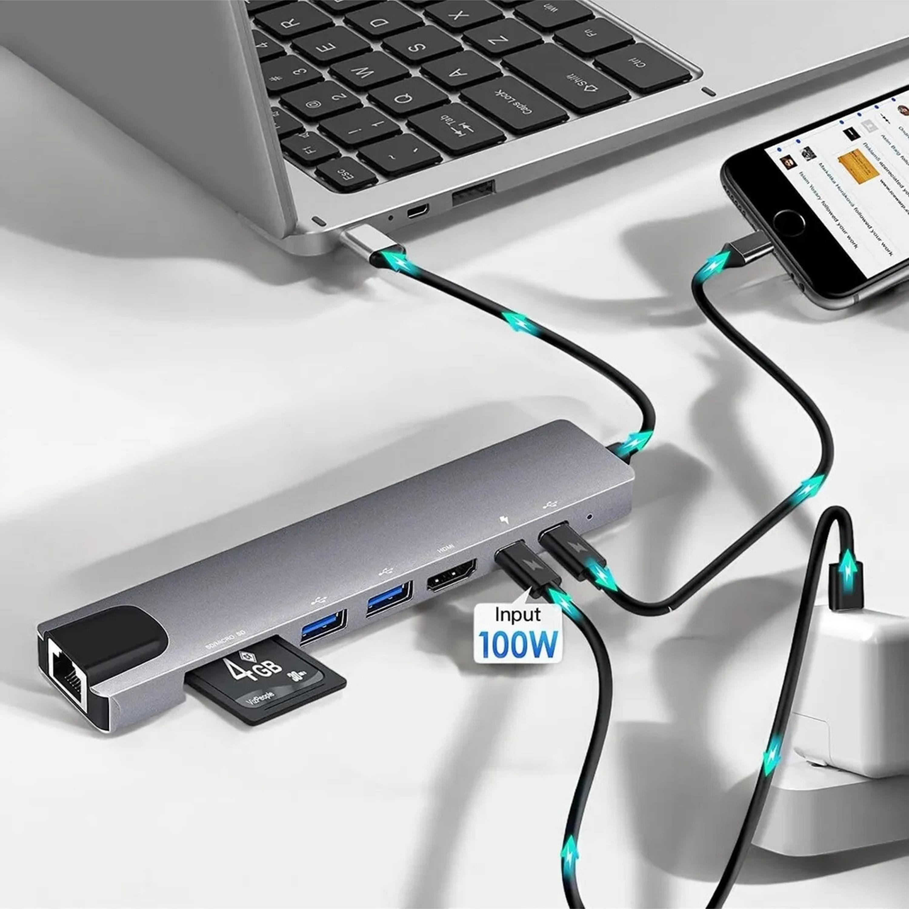 8 Portlu USB-C Hub Dönüştürücü Adaptör