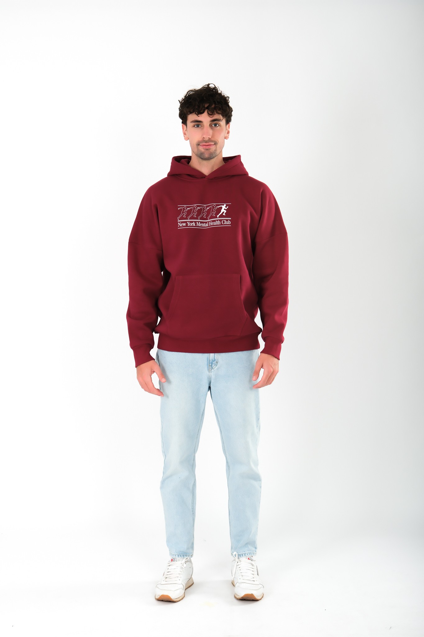 New York Mental Health Club Oversize Fit Hoodie Erkek - Bordo C107