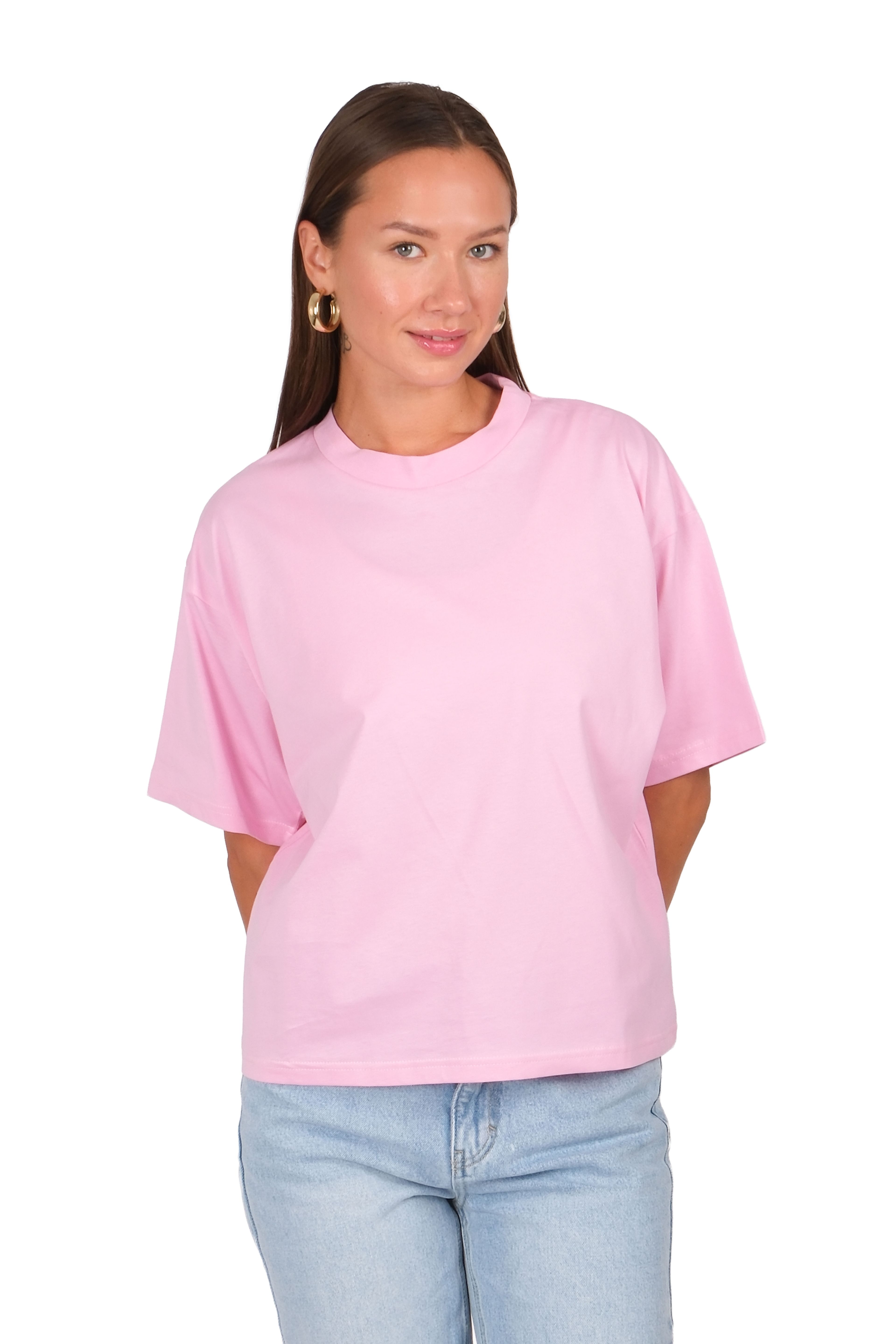 Kadın Basic Boxed Fit T-Shirt - PEMBE