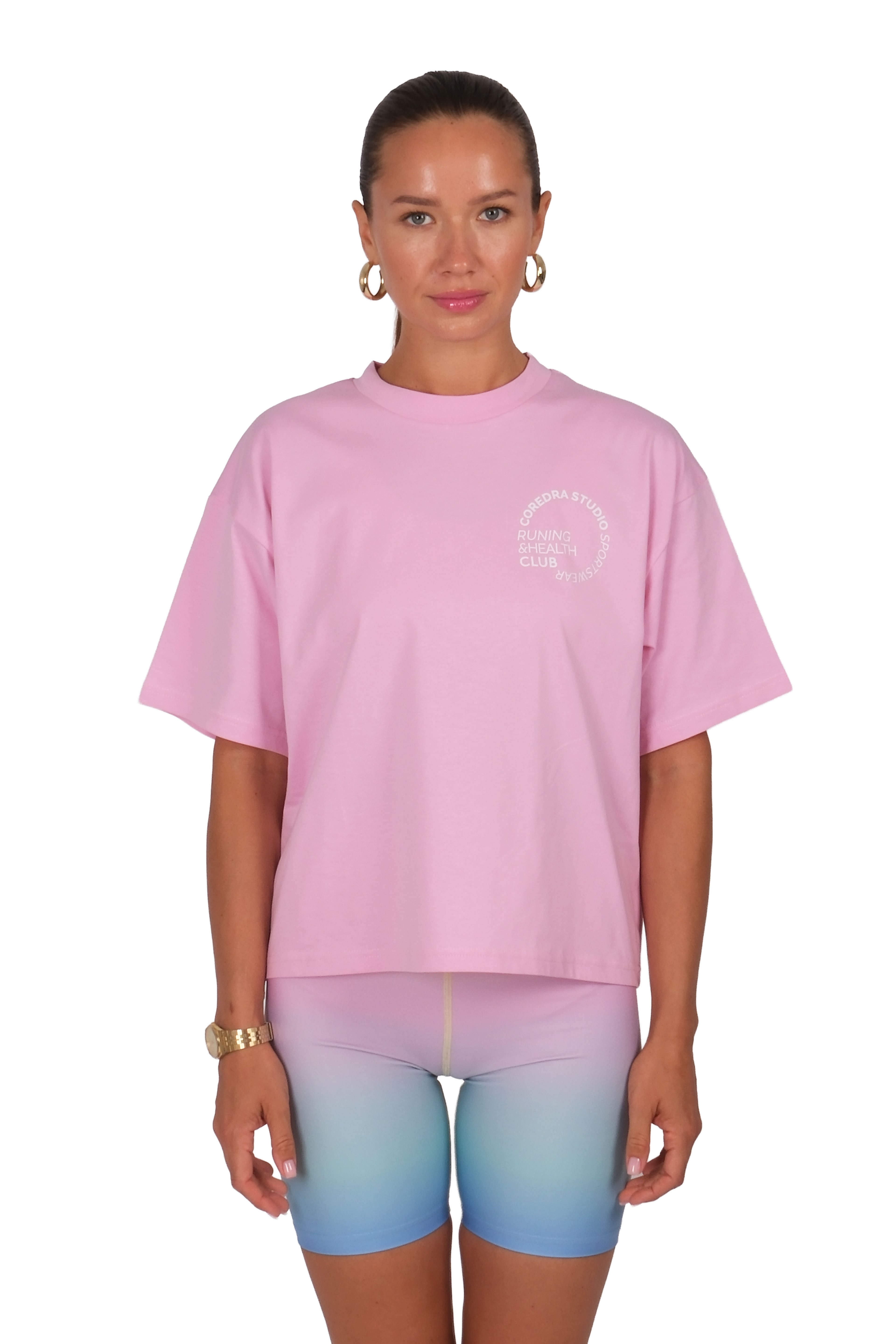 Runing And Health Club Boxed Fit Kadın T-Shirt Pembe C590
