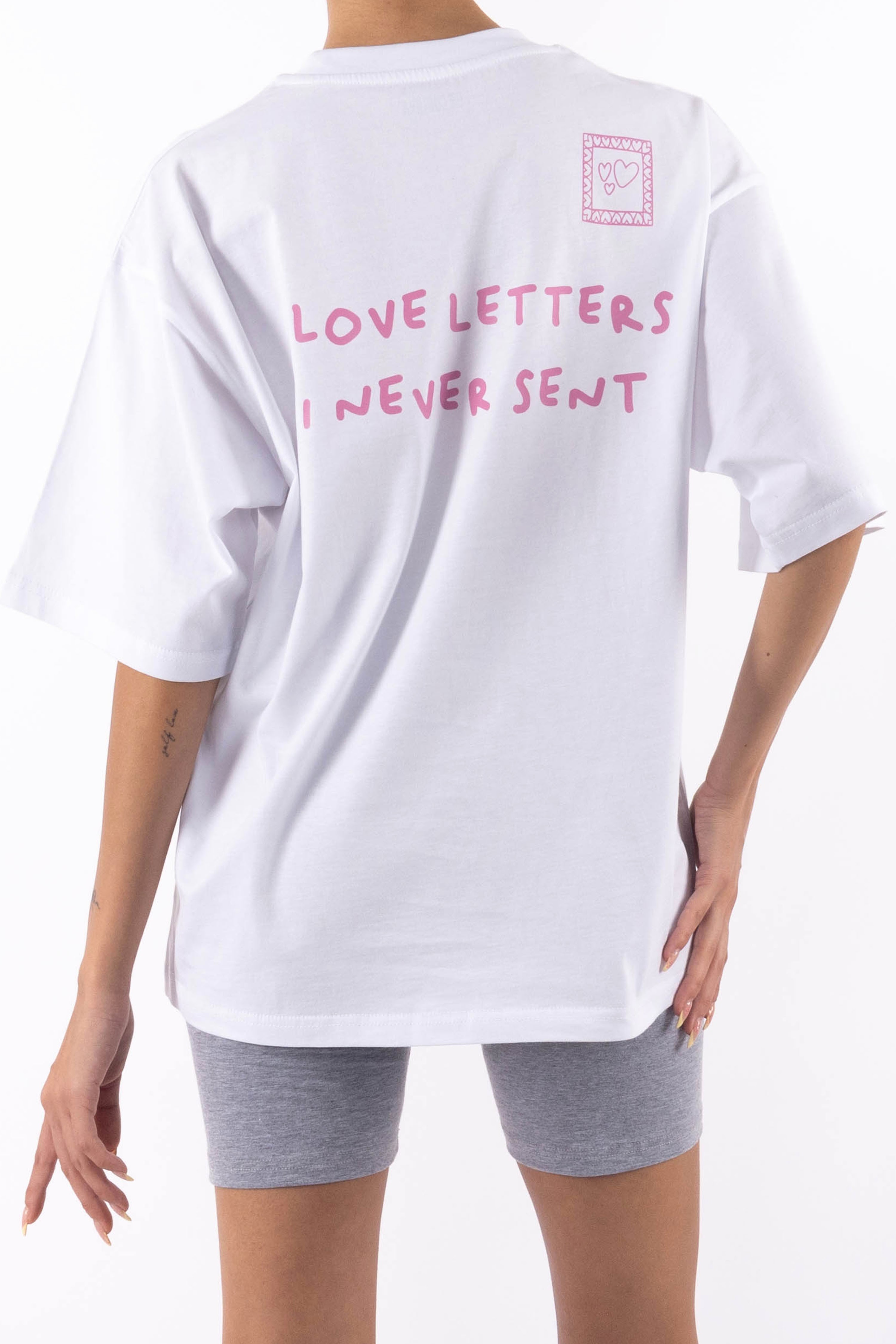 Love Letters Oversize T-Shirt Kadın - Beyaz C101