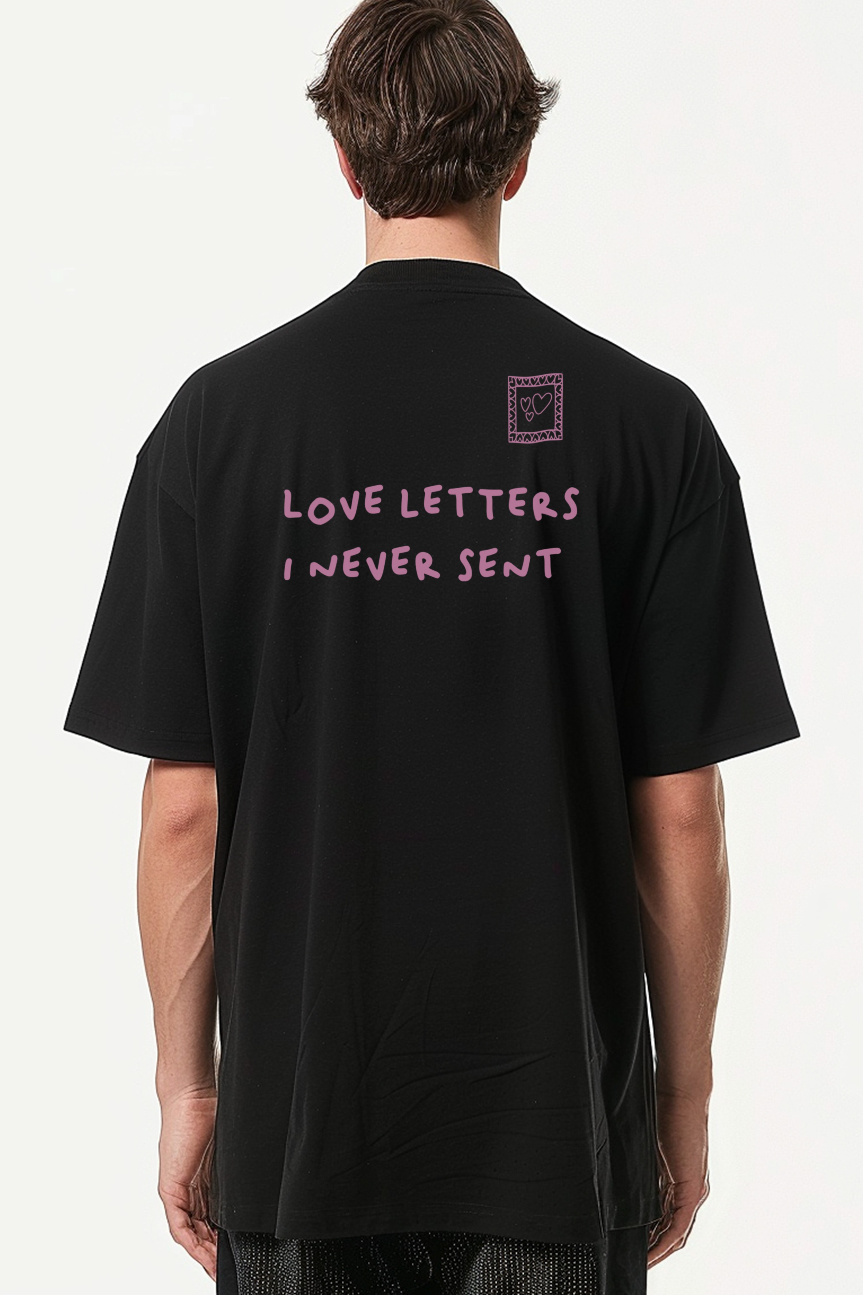 Love Letters Oversize T-Shirt Erkek - Siyah