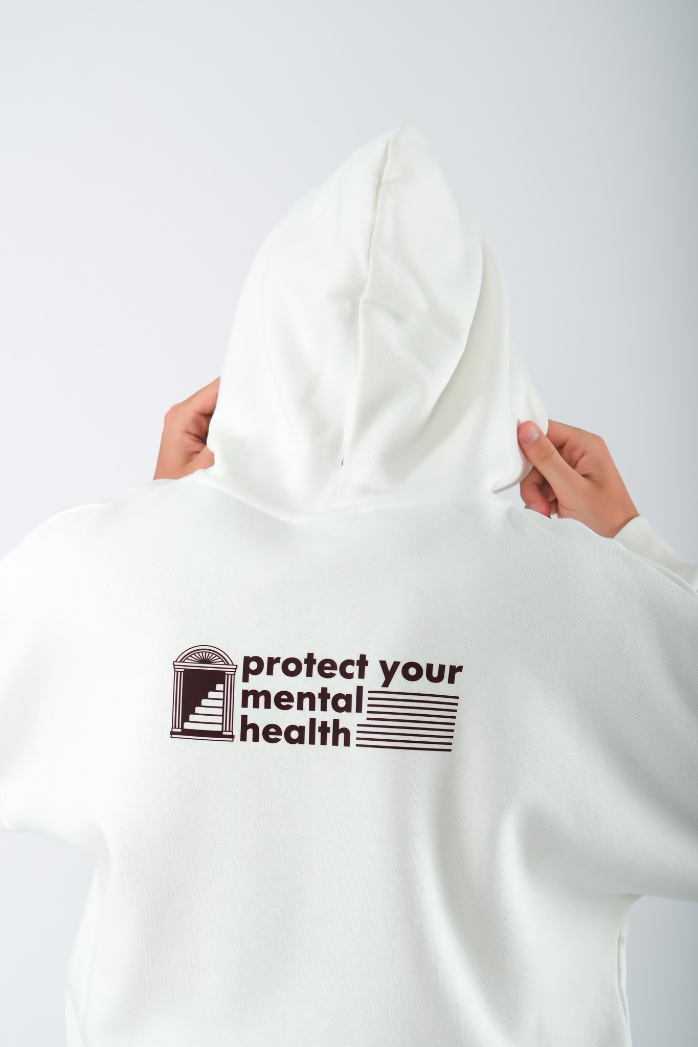 Protect Your Mental Health Oversize Fit Hoodie Erkek - Ekru C107