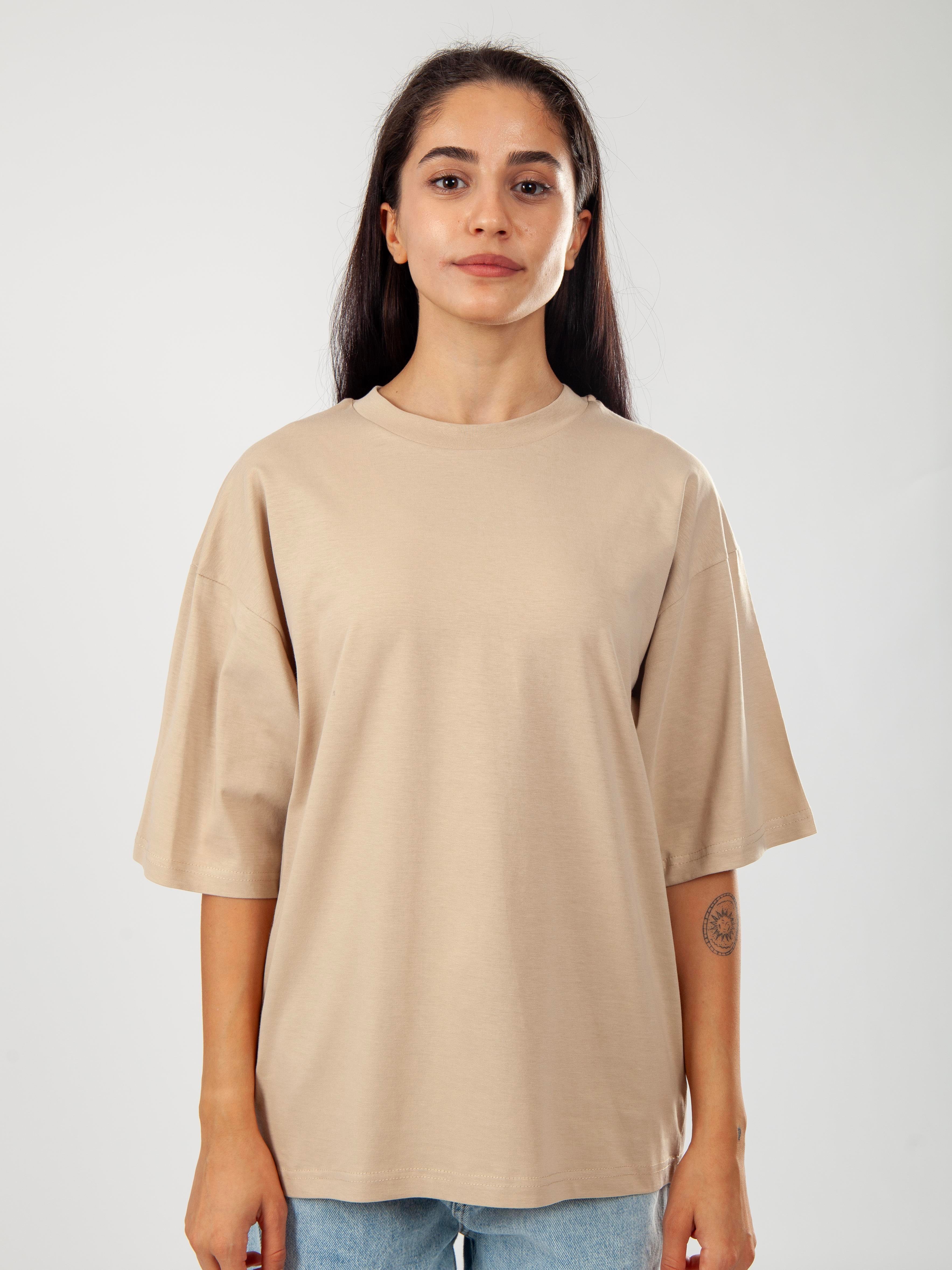 Basic Oversize Kadın T-Shirt - SÜTLÜ KAHVE