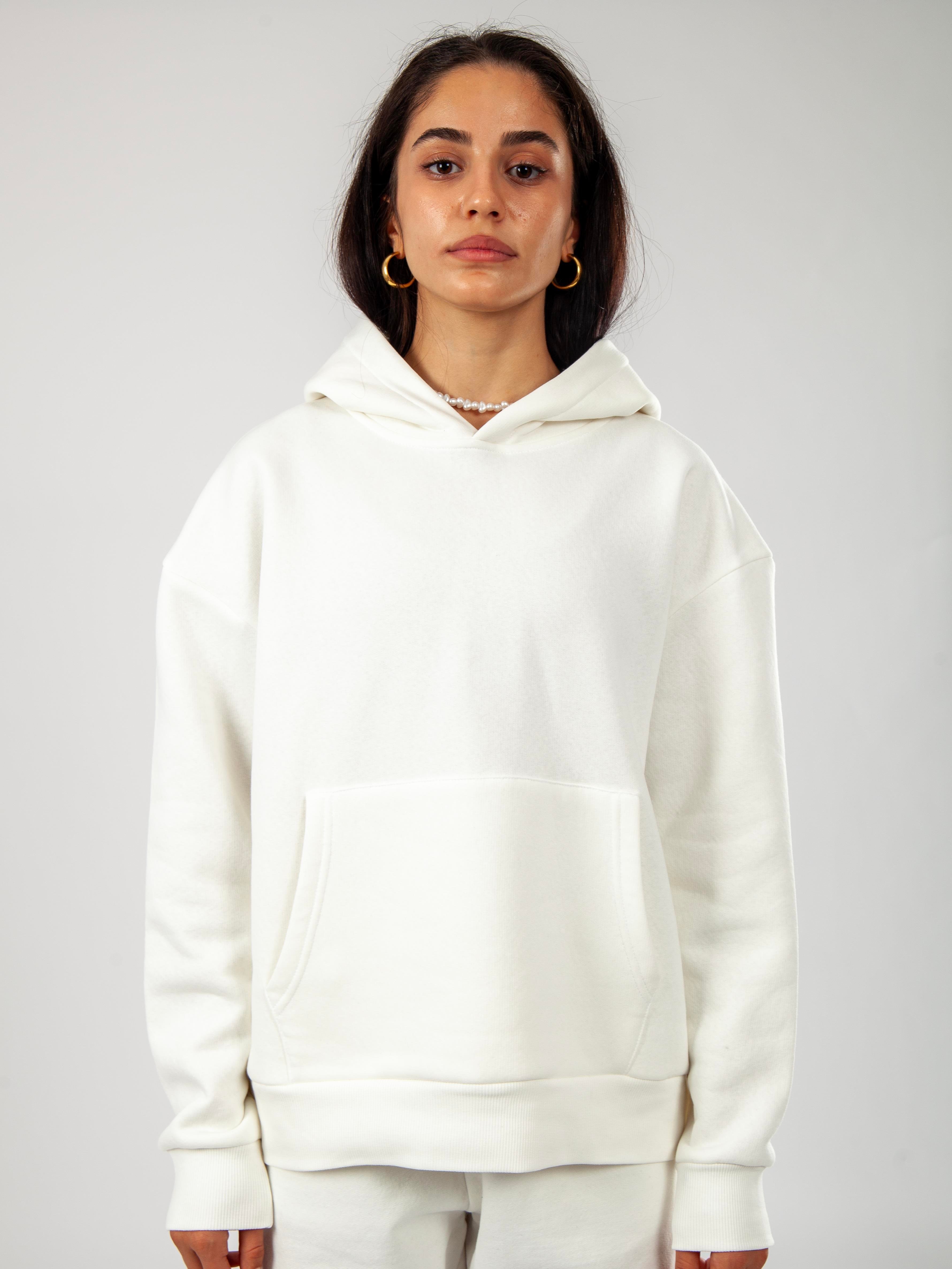 Basic Kadın Relaxed Fit Hoodie - Ekru C503