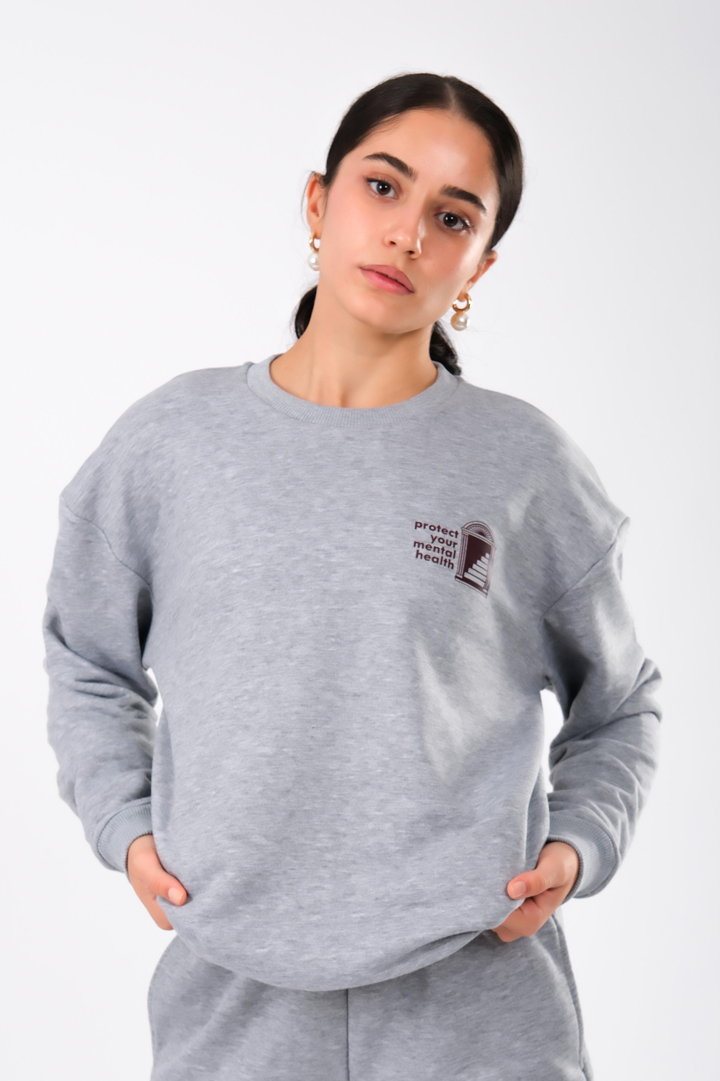 Protect Your Mental Health Relaxed Fit Sweatshirt Kadın - Gri C504