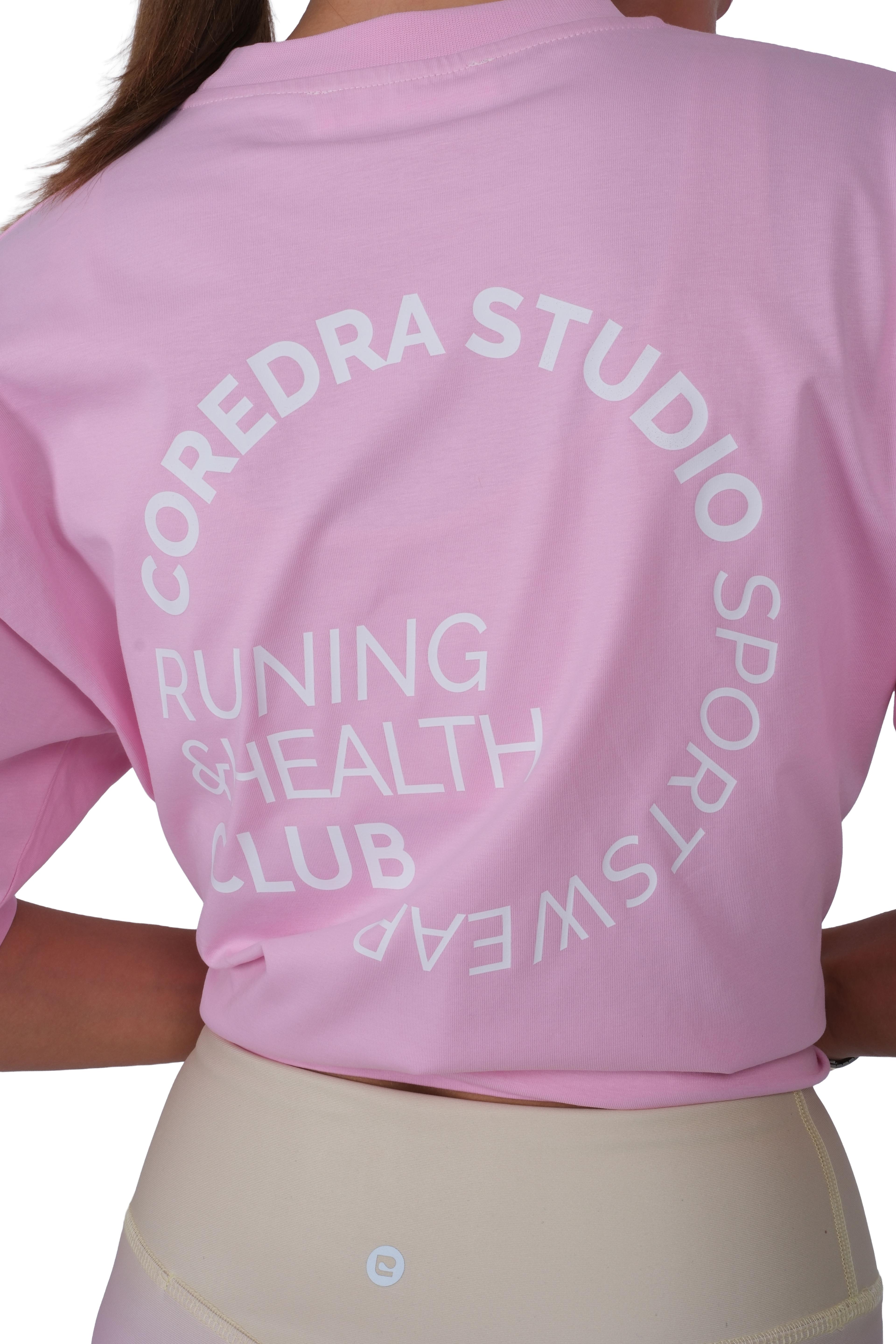 Runing And Health Club Boxed Fit Kadın T-Shirt Pembe C590