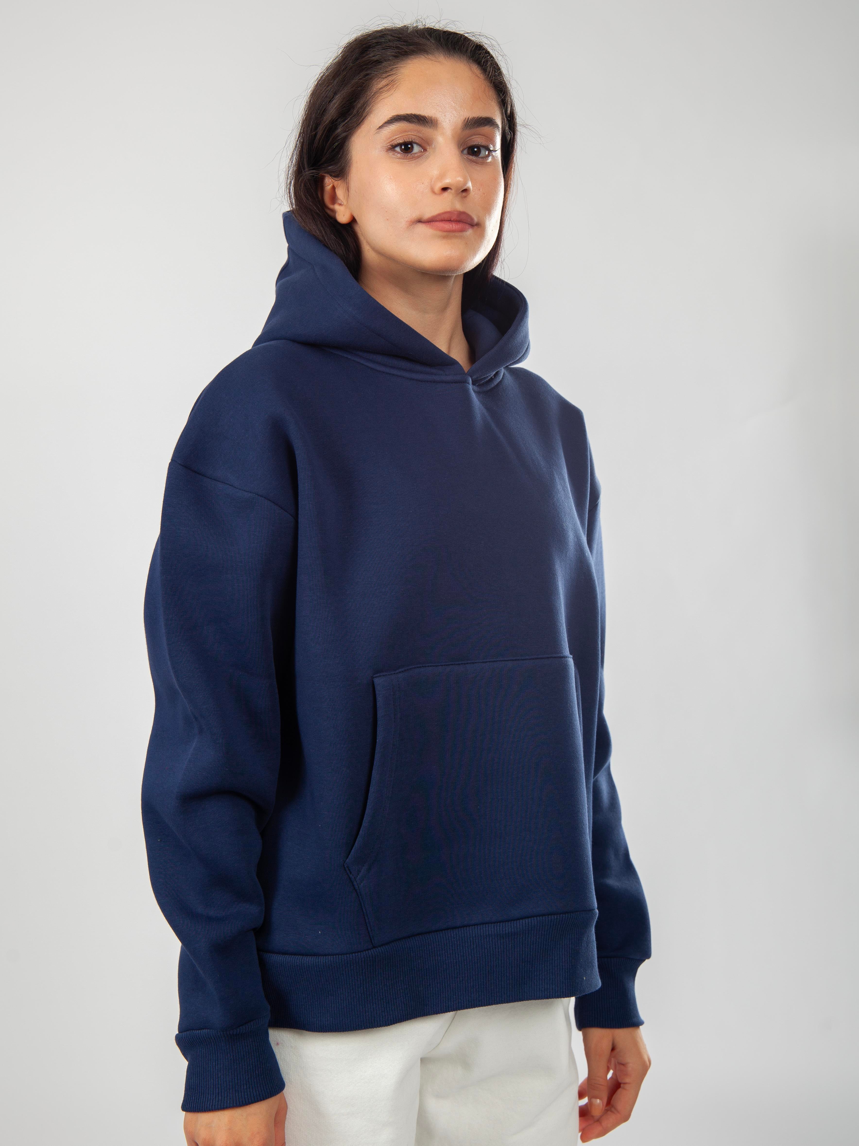 Basic Kadın Relaxed Fit Hoodie - Lacivert C503