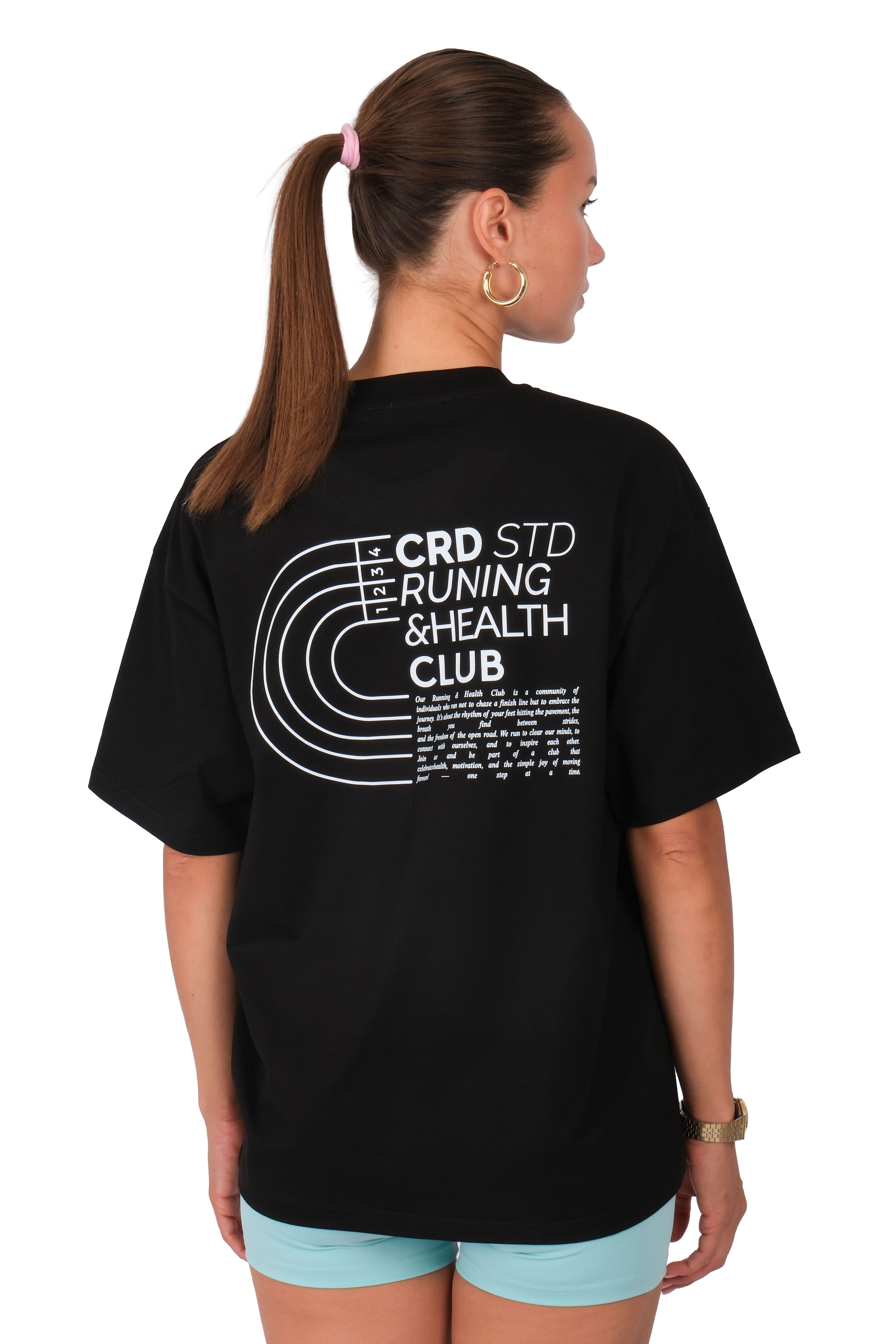 Runing Club Oversize Fit T-Shirt Kadın - Siyah C101