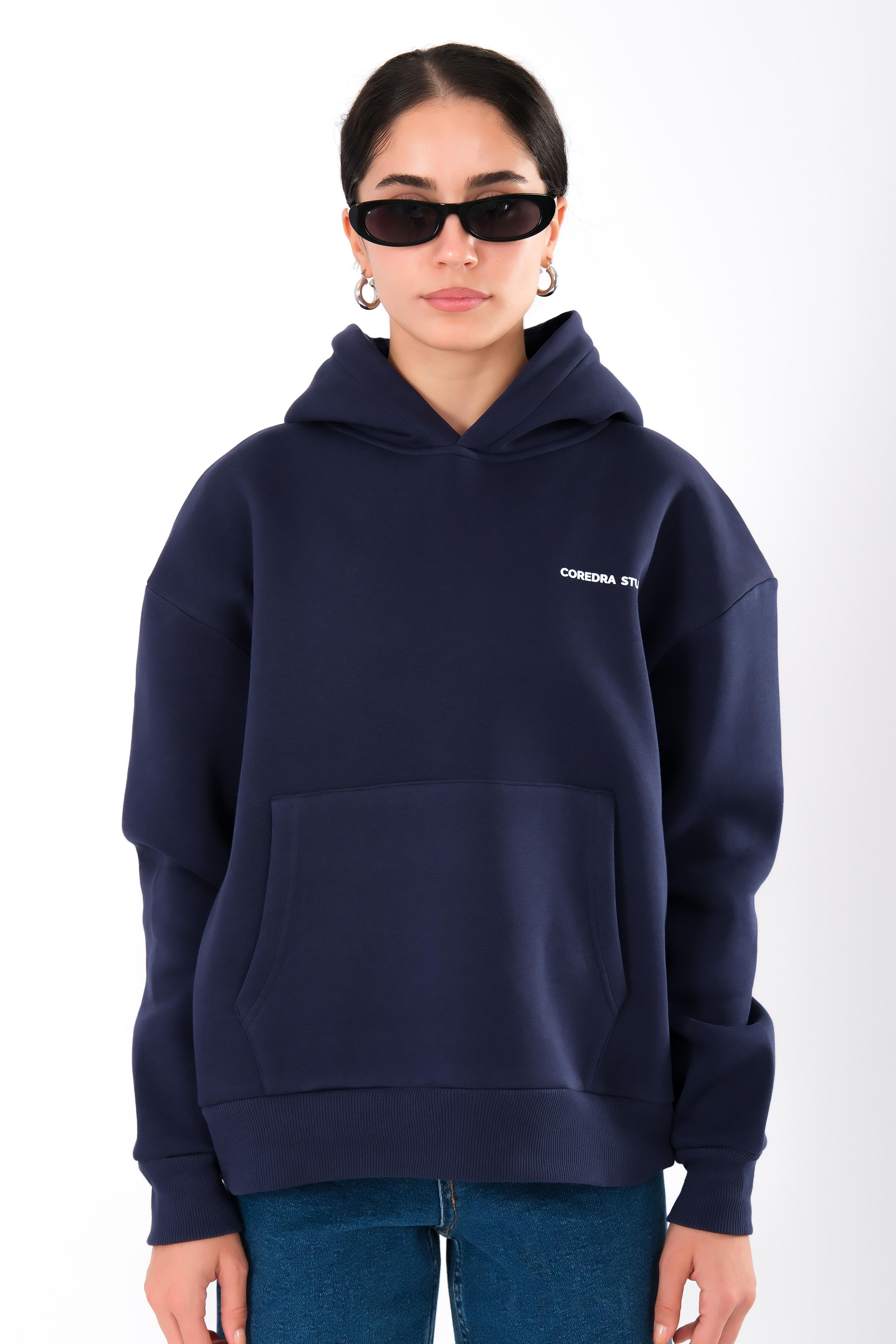 Anxiety Relaxed Fit Hoodie Kadın - Lacivert C503