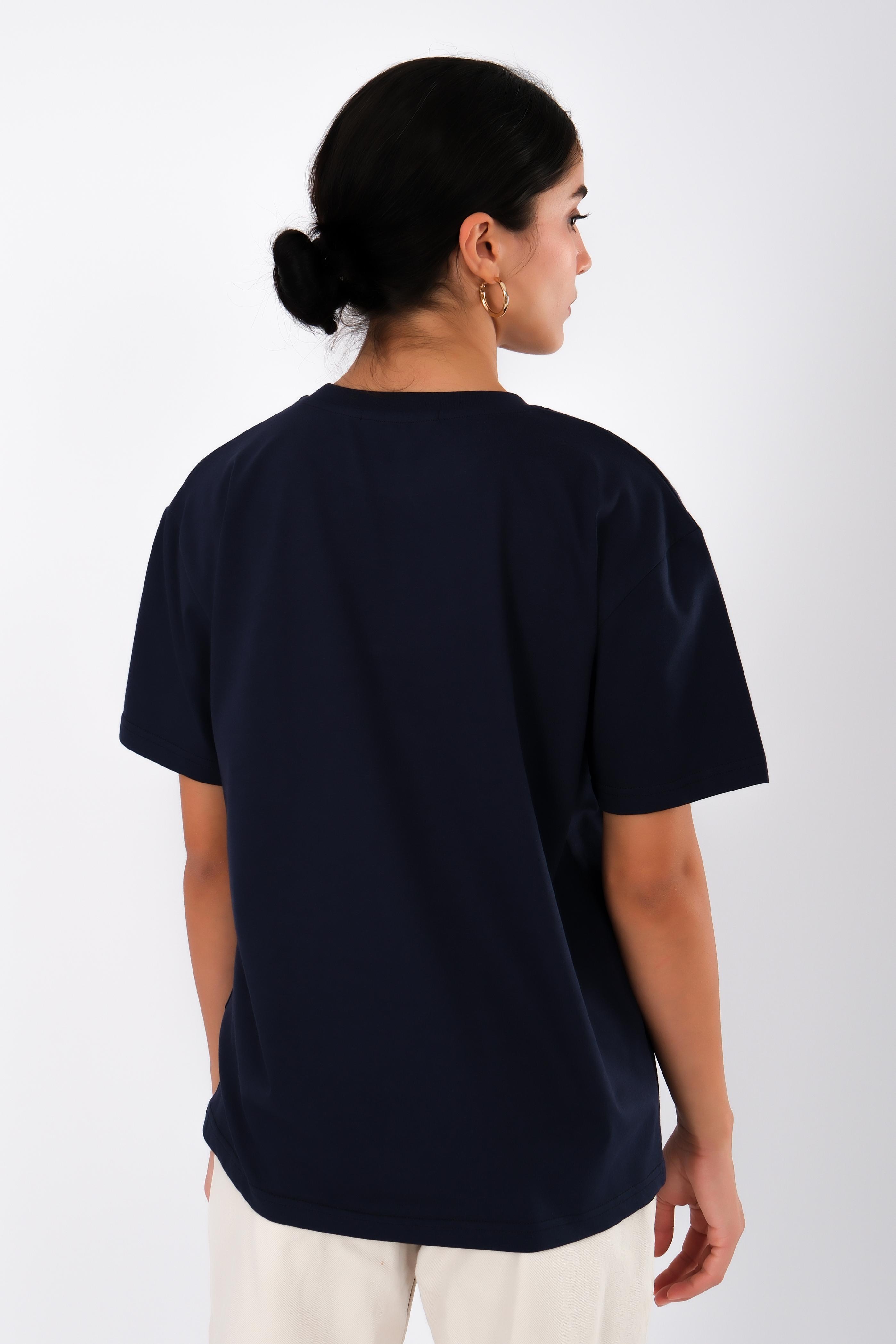 Mental Health Club Relaxed Fit Kadın T-Shirt - Lacivert C501