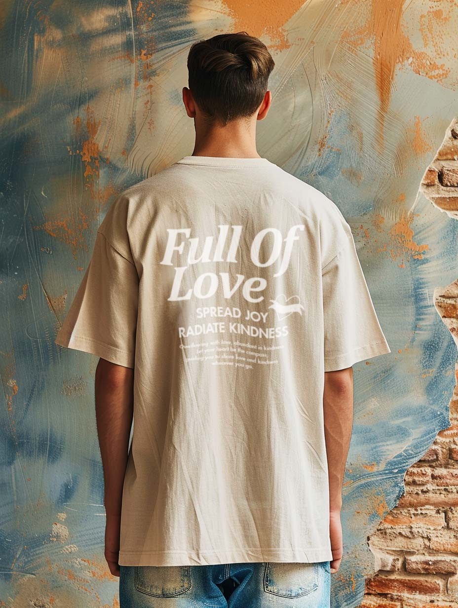 Full Of Love Oversize T-Shirt Erkek - Bej