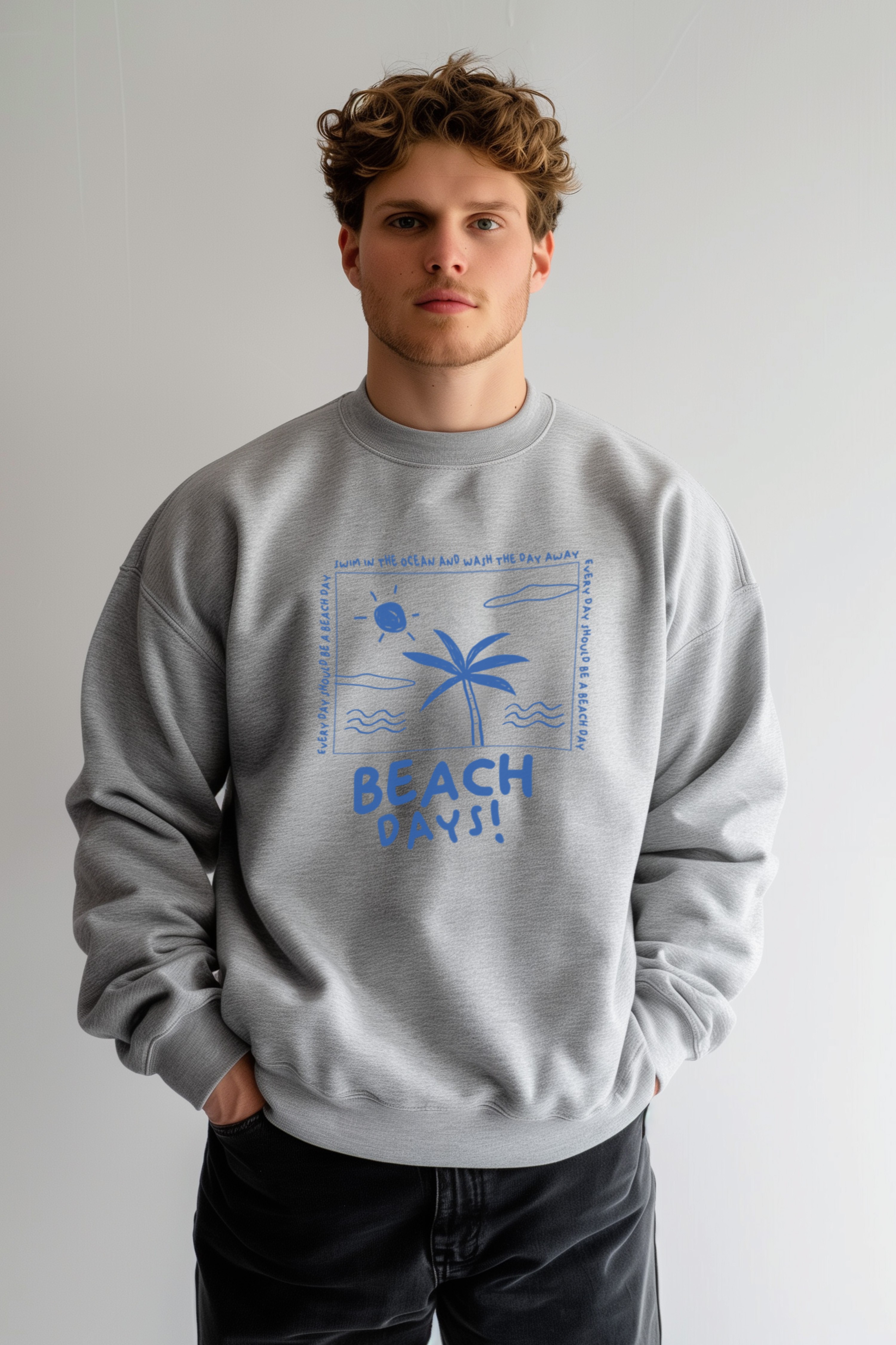 Beach Days Oversize Sweatshirt Erkek - Gri 