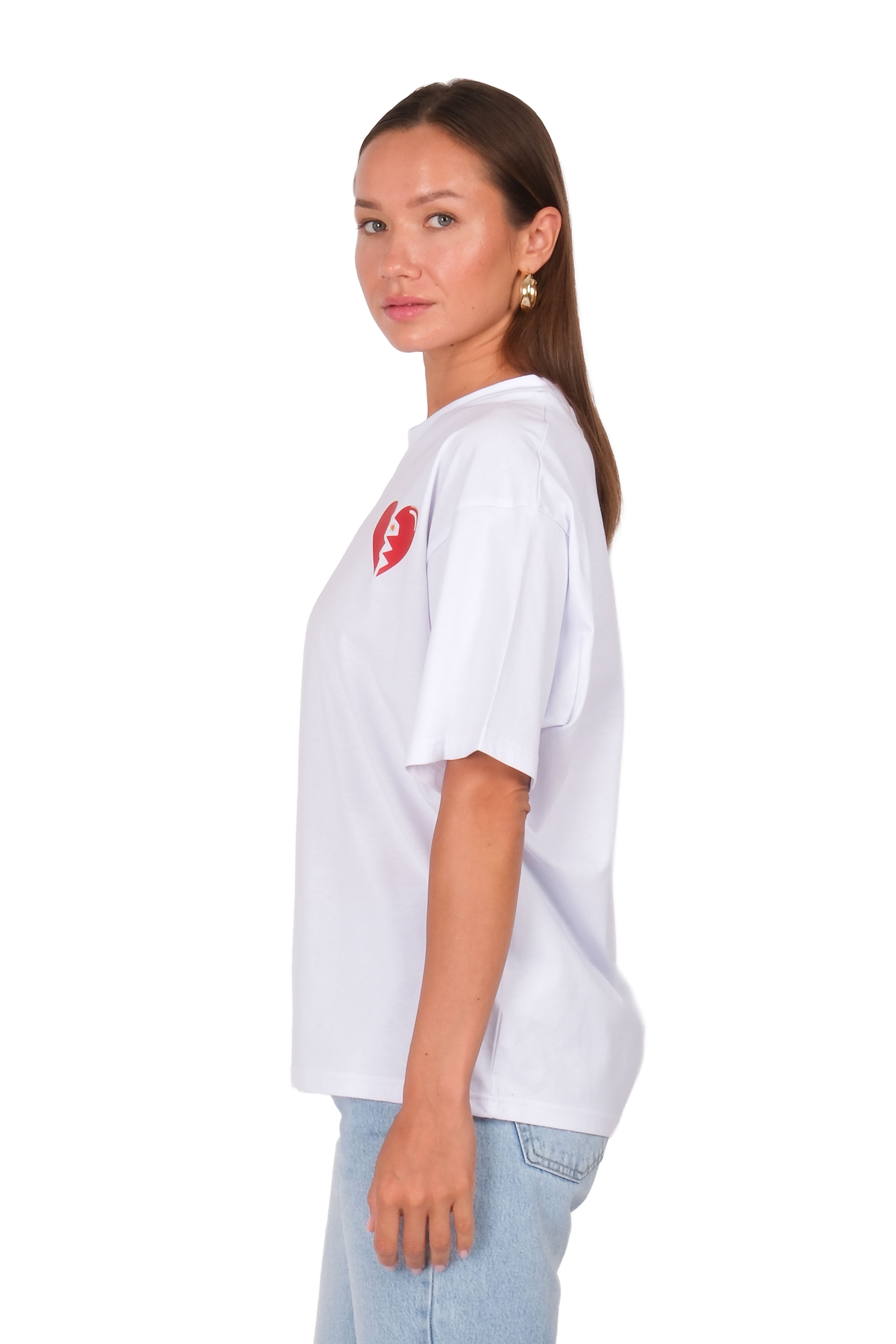 Broken Hearts Club Oversize Fit T-Shirt Kadın - Beyaz C101