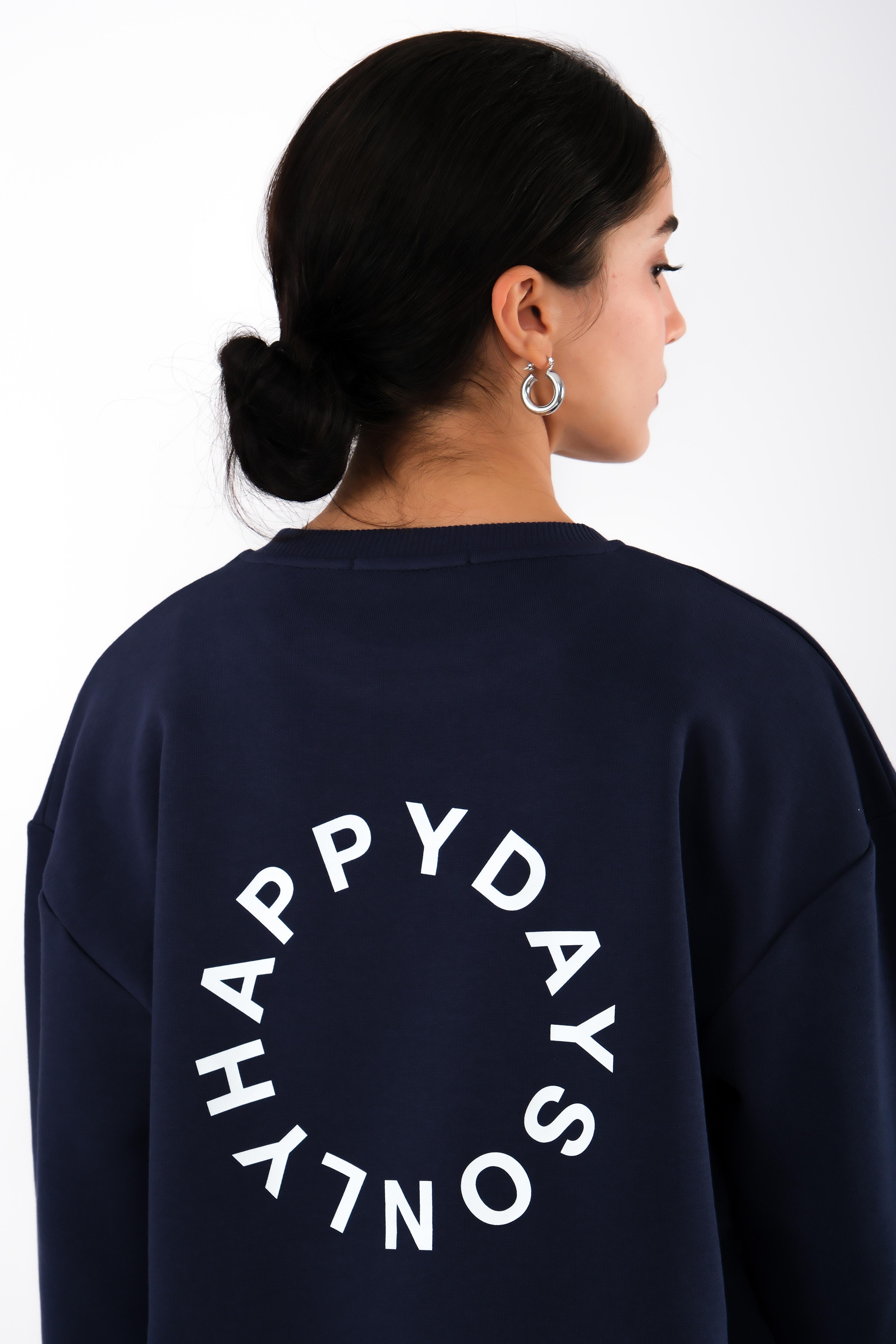 Happy Days Relaxed Fit Sweatshirt Kadın - Lacivert C504