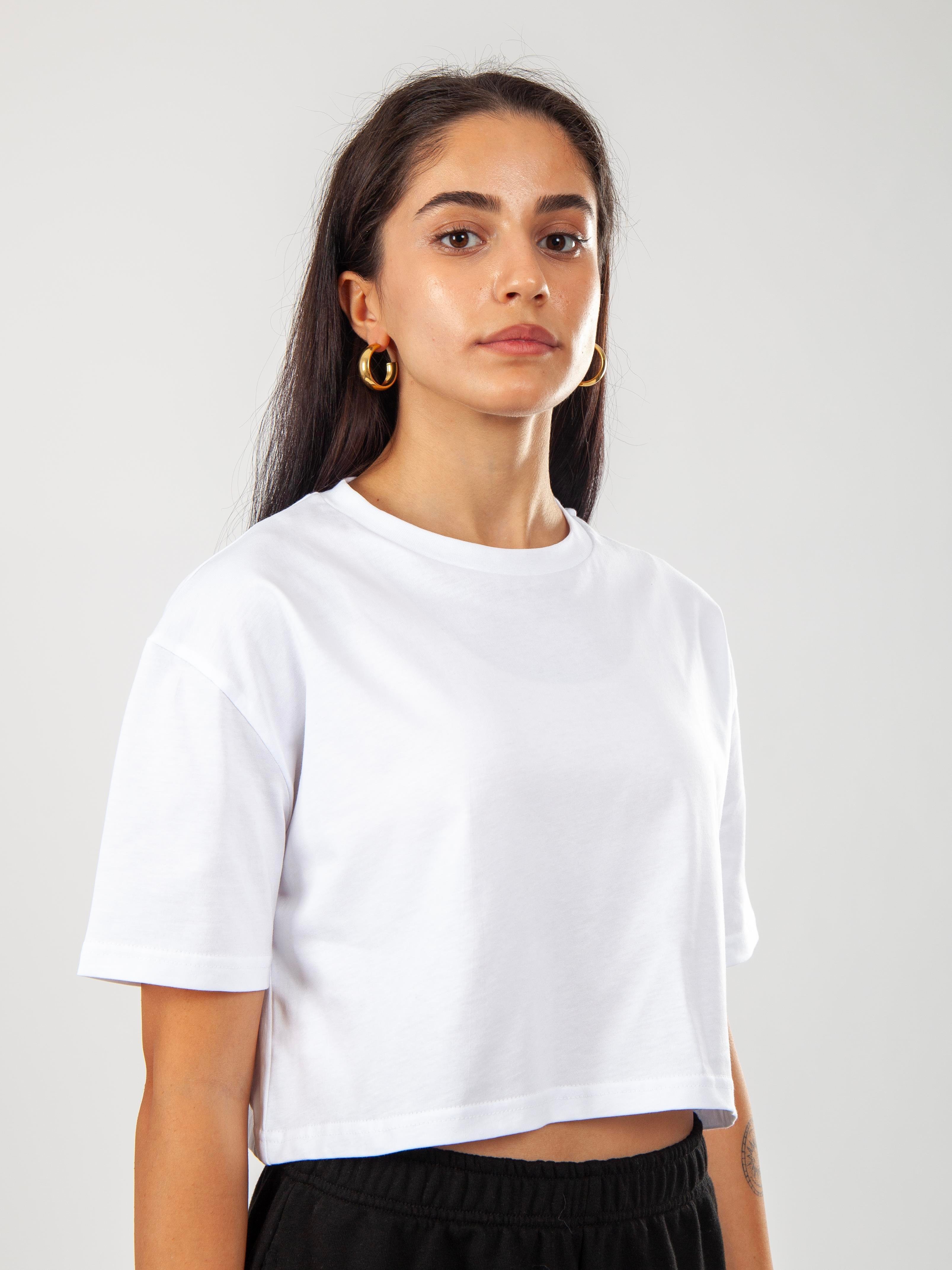 Oversize Kadın Crop T-Shirt Beyaz C509