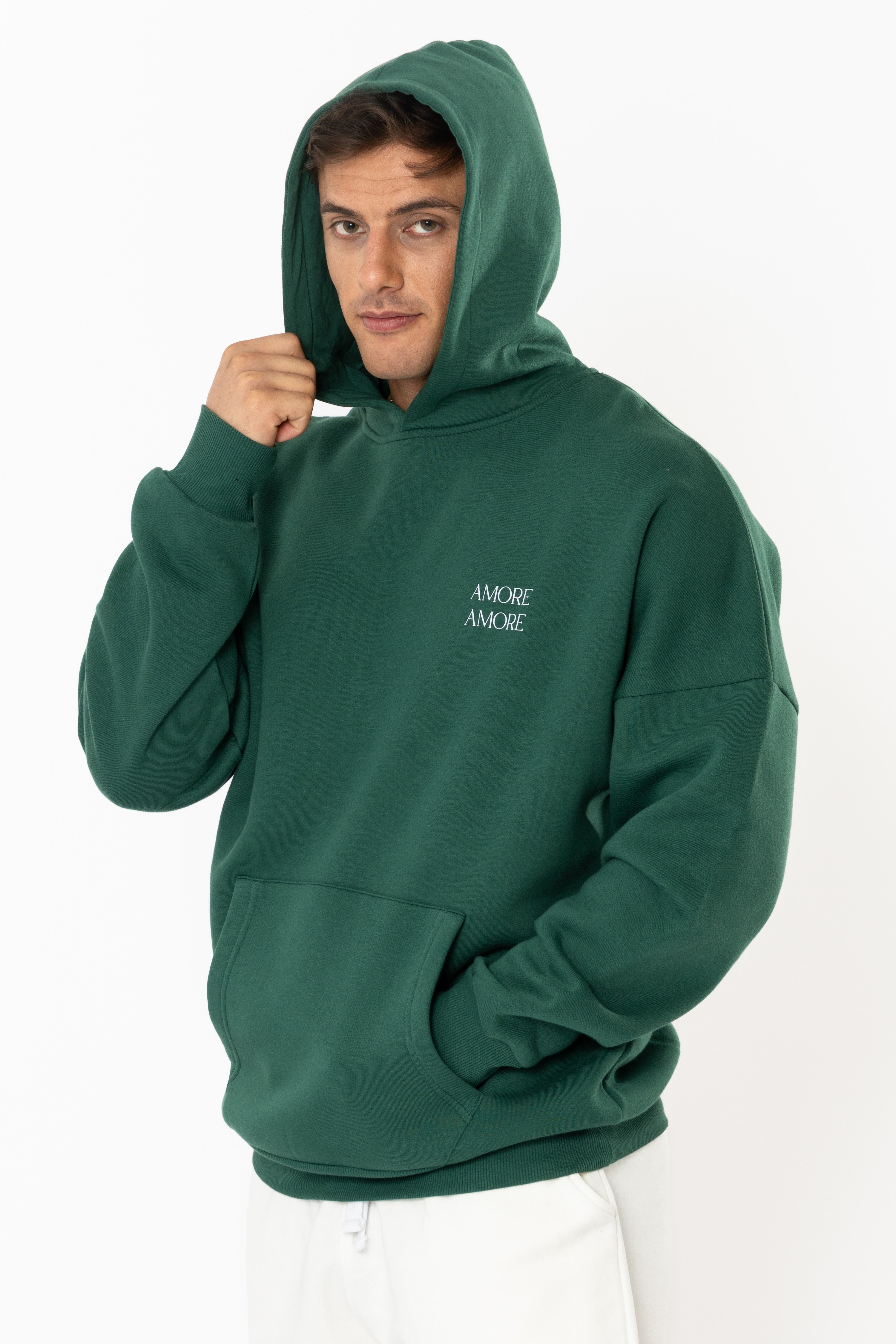 Amore Oversize Hoodie Erkek - Yeşil