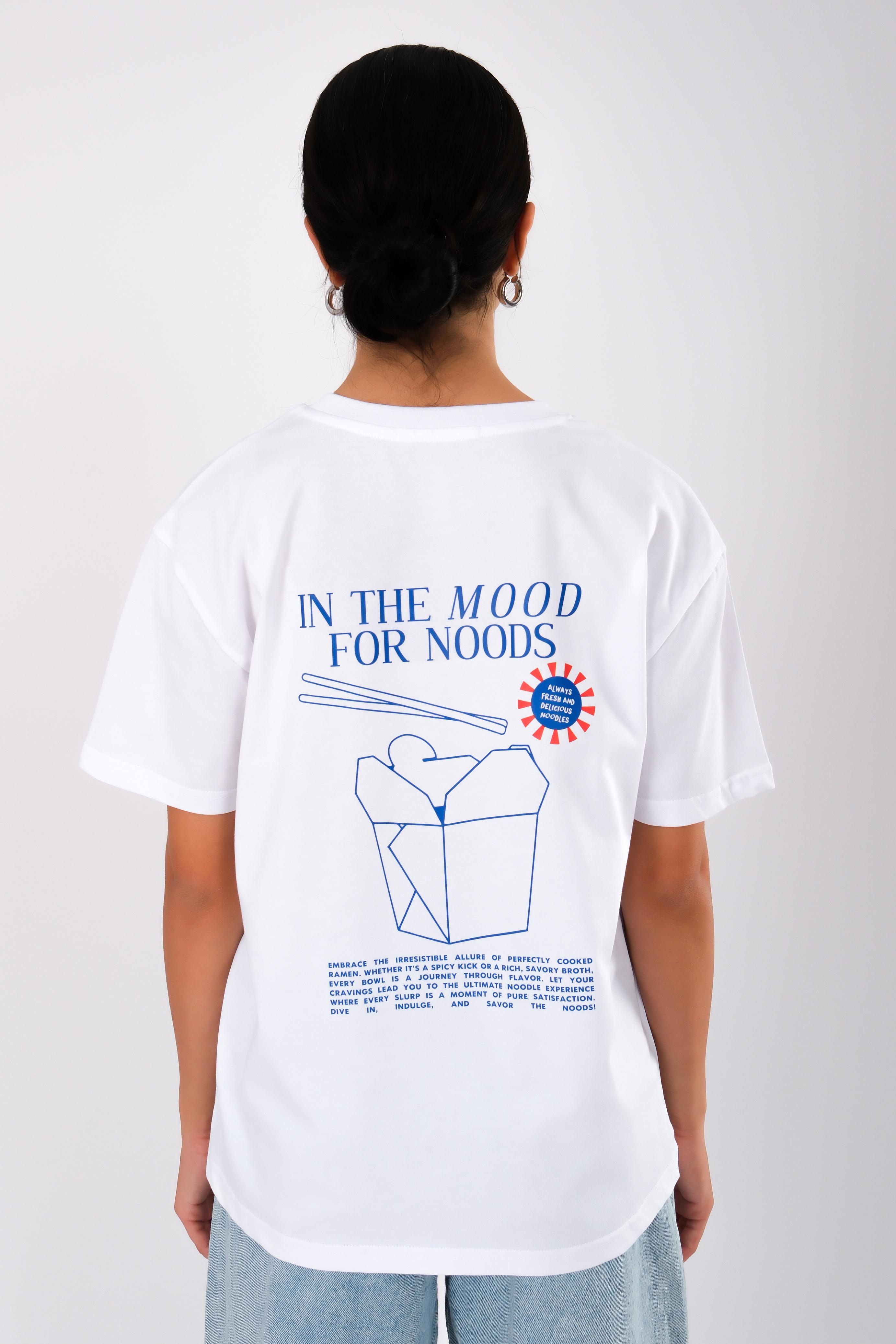 In The Mood For The Noods Relaxed Fit Kadın T-Shirt Beyaz C501