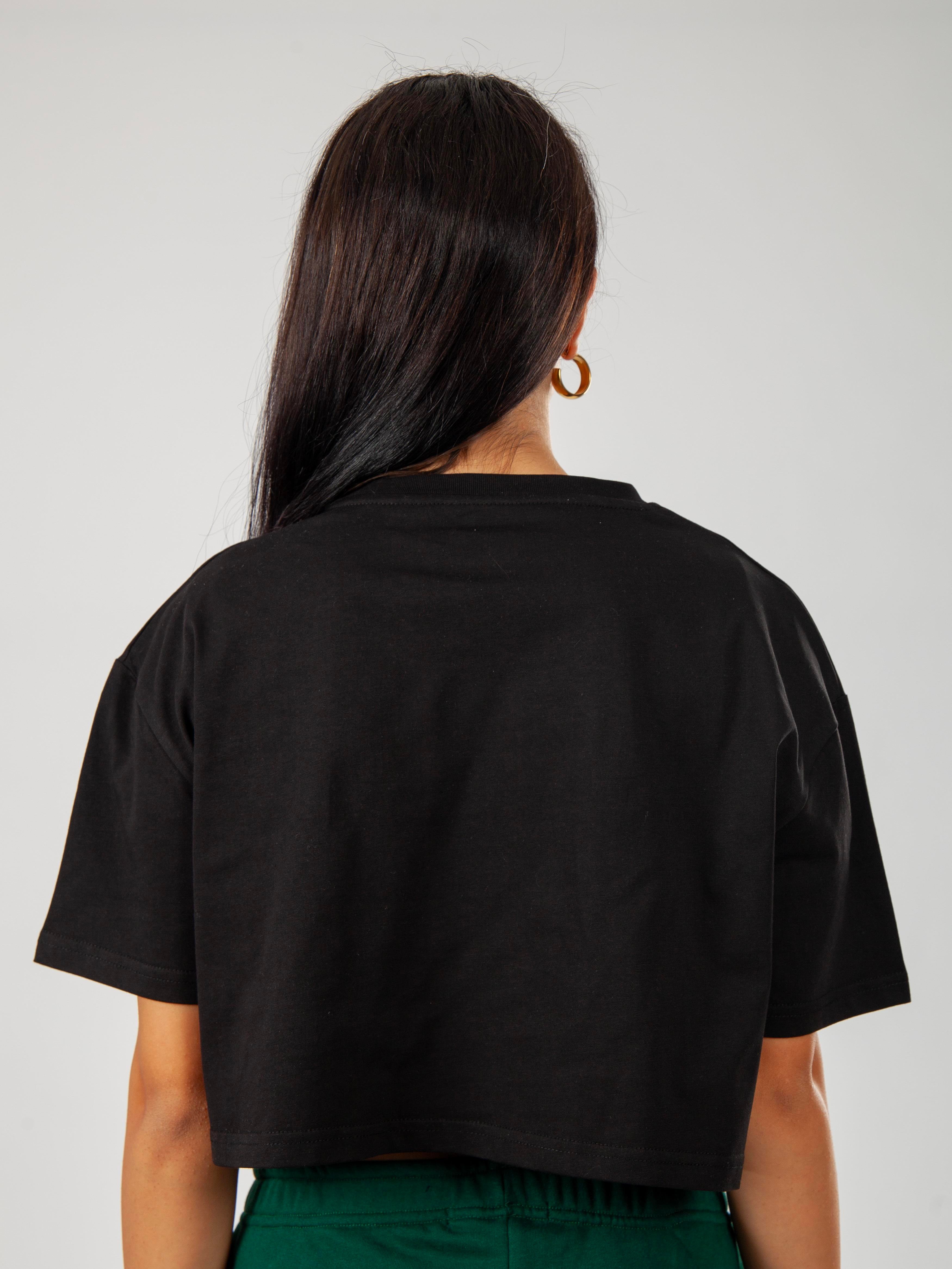 Oversize Kadın Crop T-Shirt Siyah C509