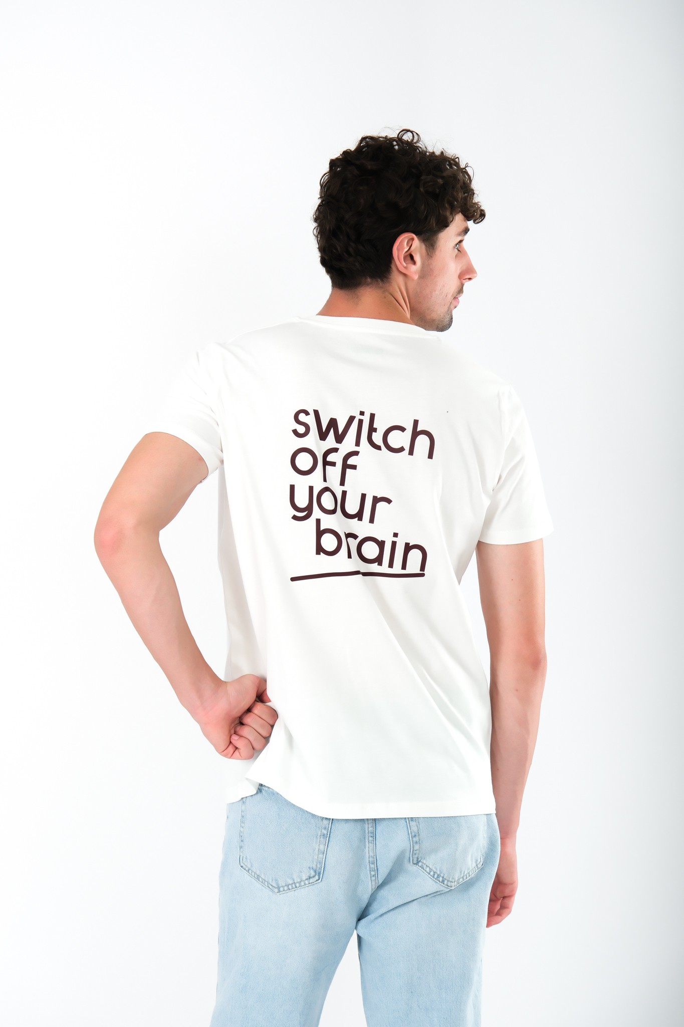 Switch Off Regular Fit T-Shirt Erkek -  Ekru C102