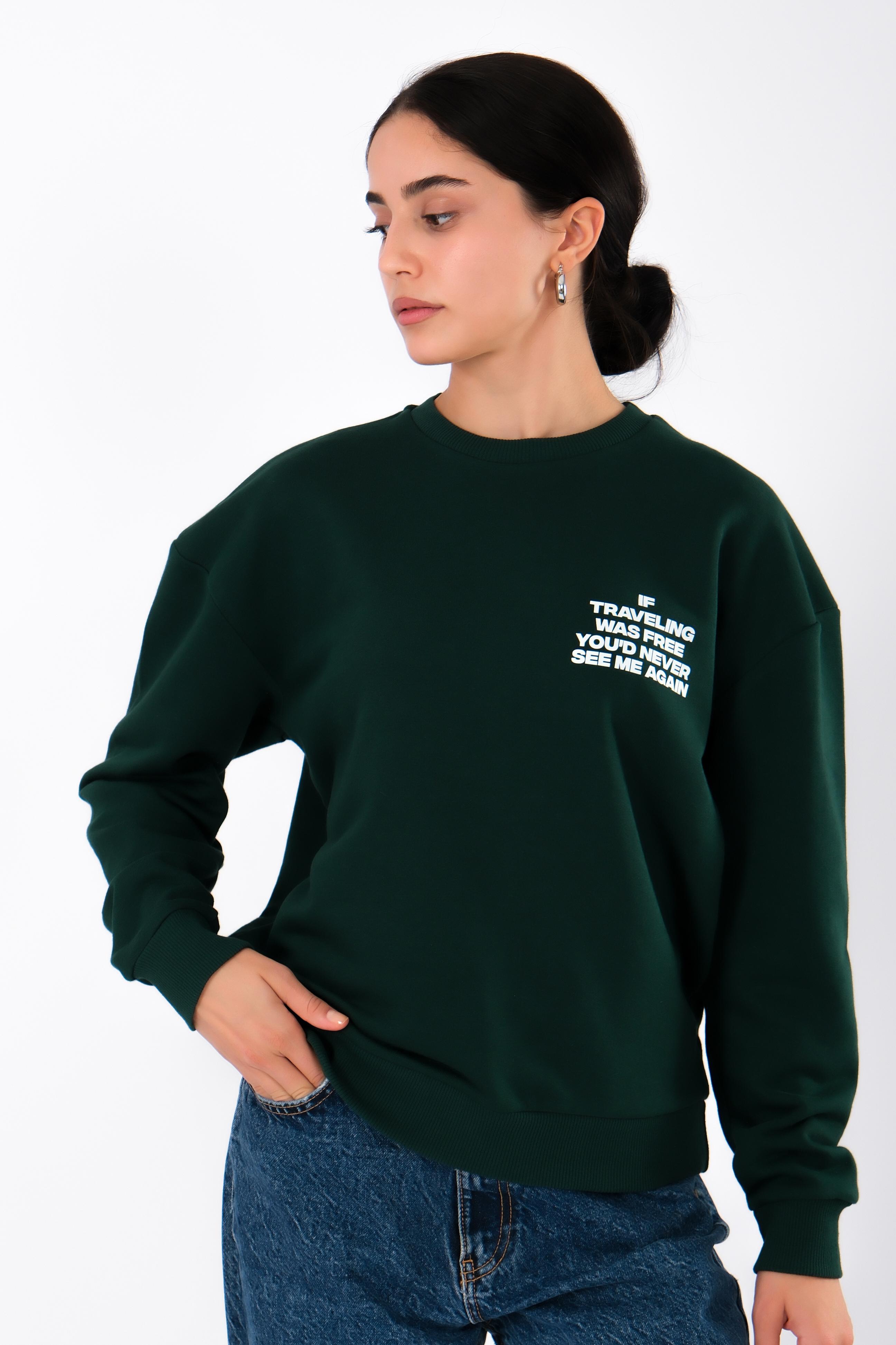 Never See Me Again Relaxed Fit Sweatshirt Kadın - Yeşil C504