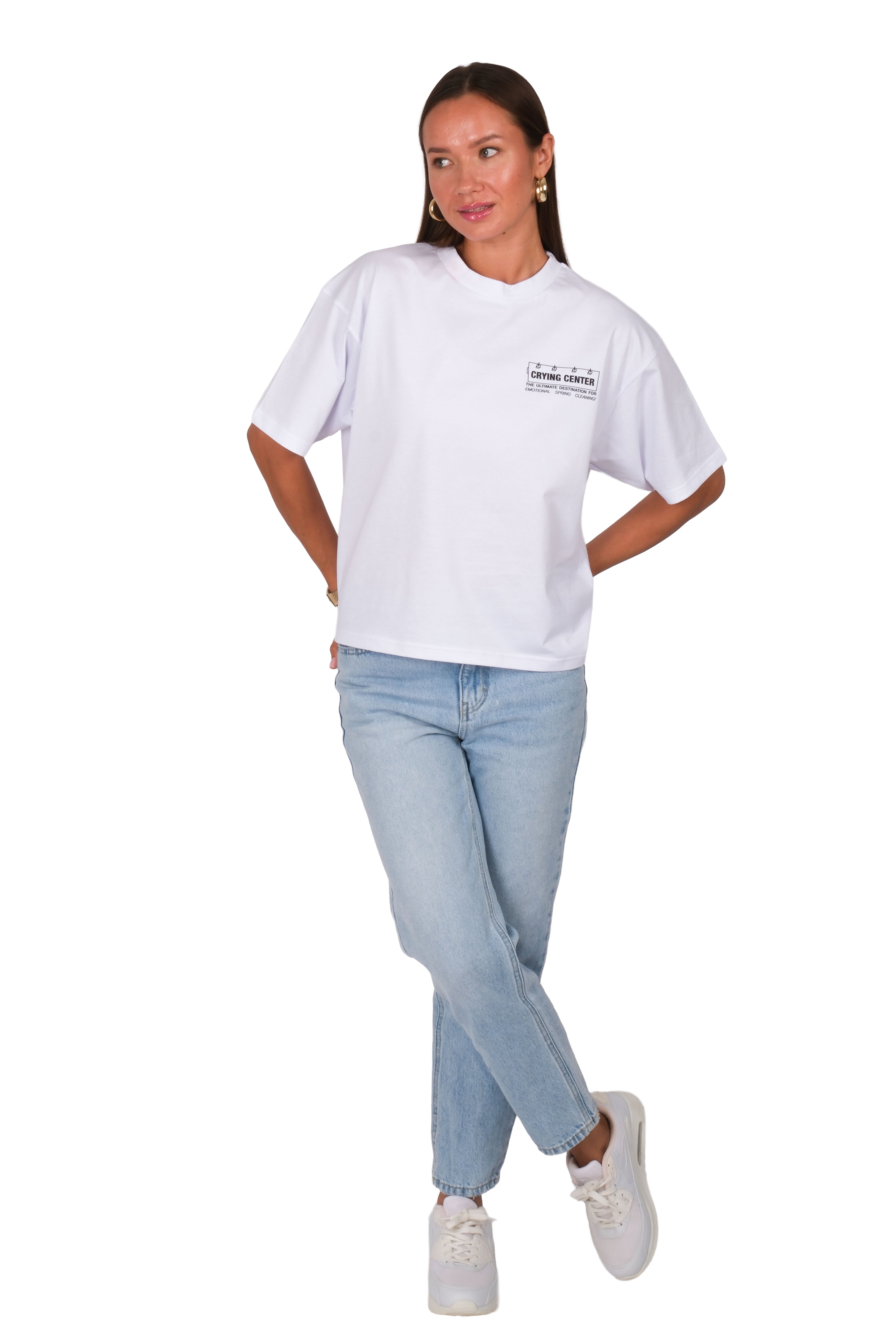 Crying Center Boxed Fit Kadın T-Shirt Beyaz C590