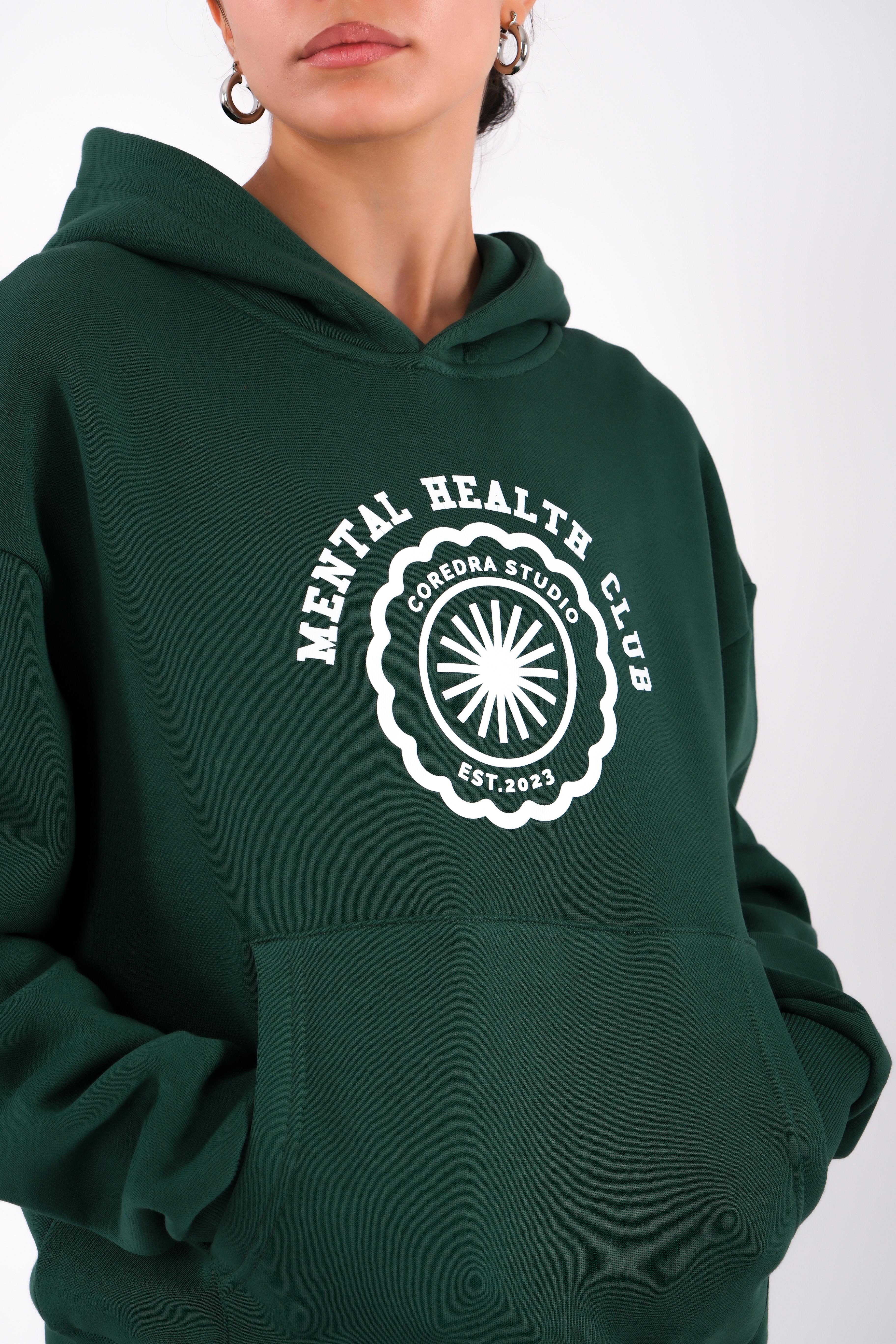 Mental Health Club Relaxed Fit Hoodie Kadın - Yeşil C503