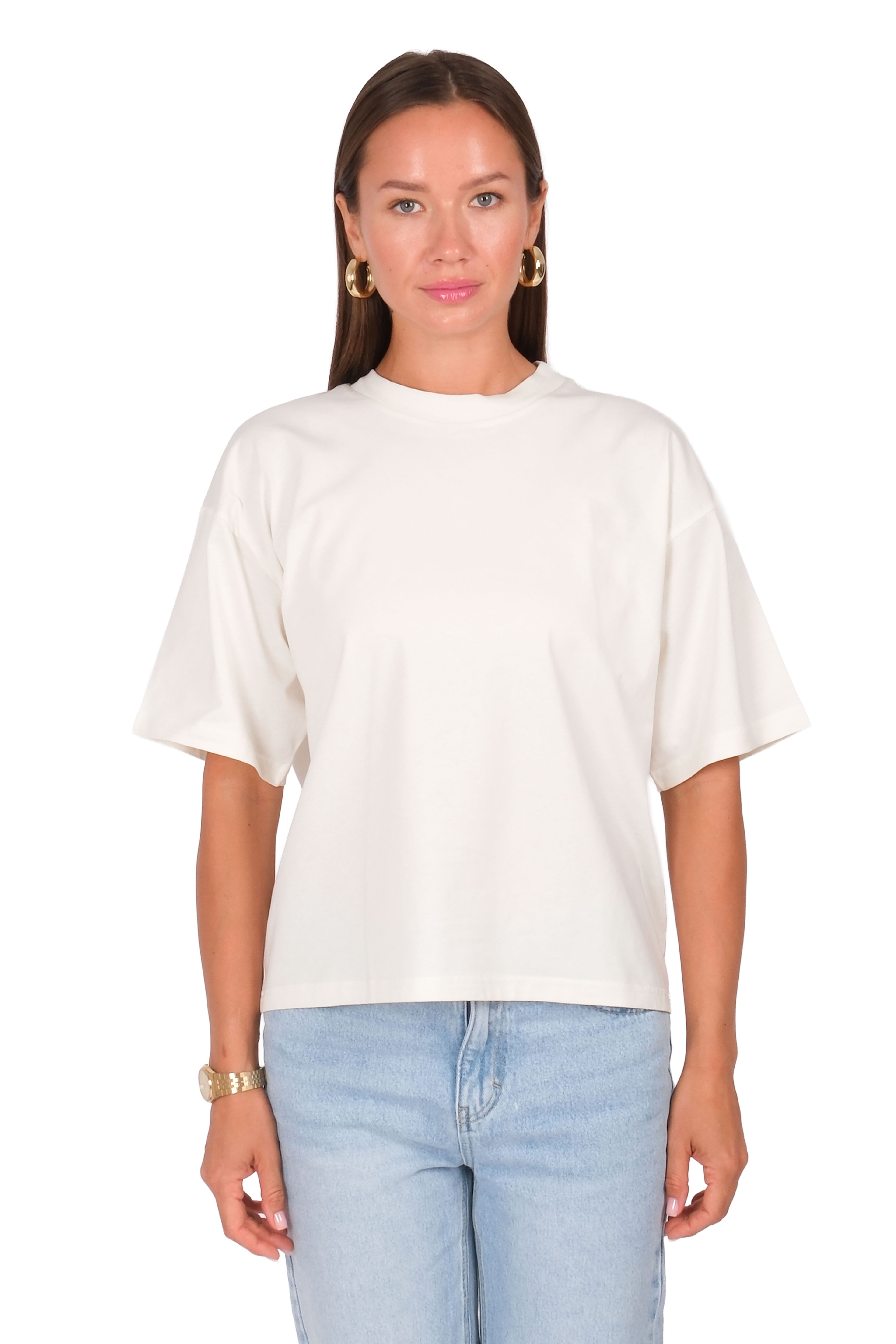 Kadın Basic Boxed Fit T-Shirt - EKRU