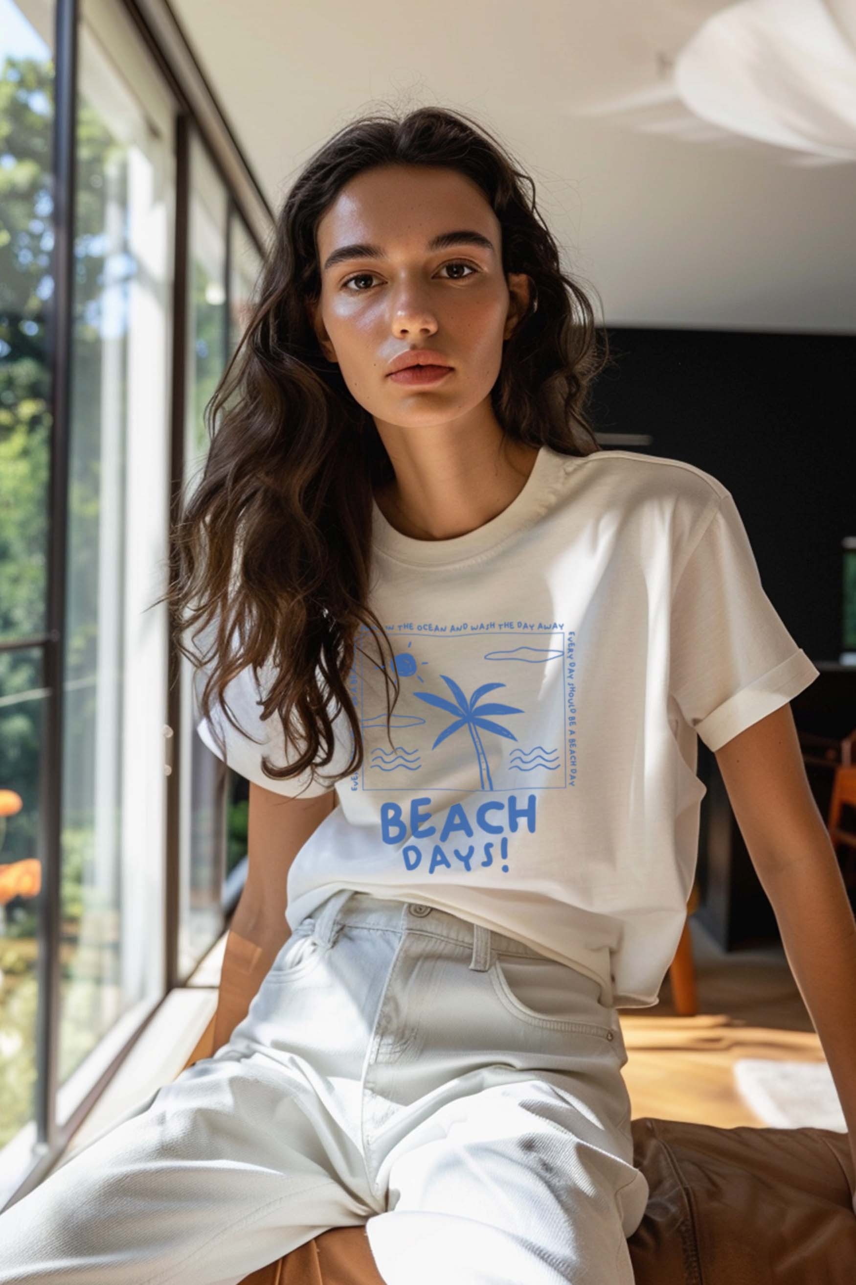 Beach Days Regular T-Shirt Kadın - Beyaz