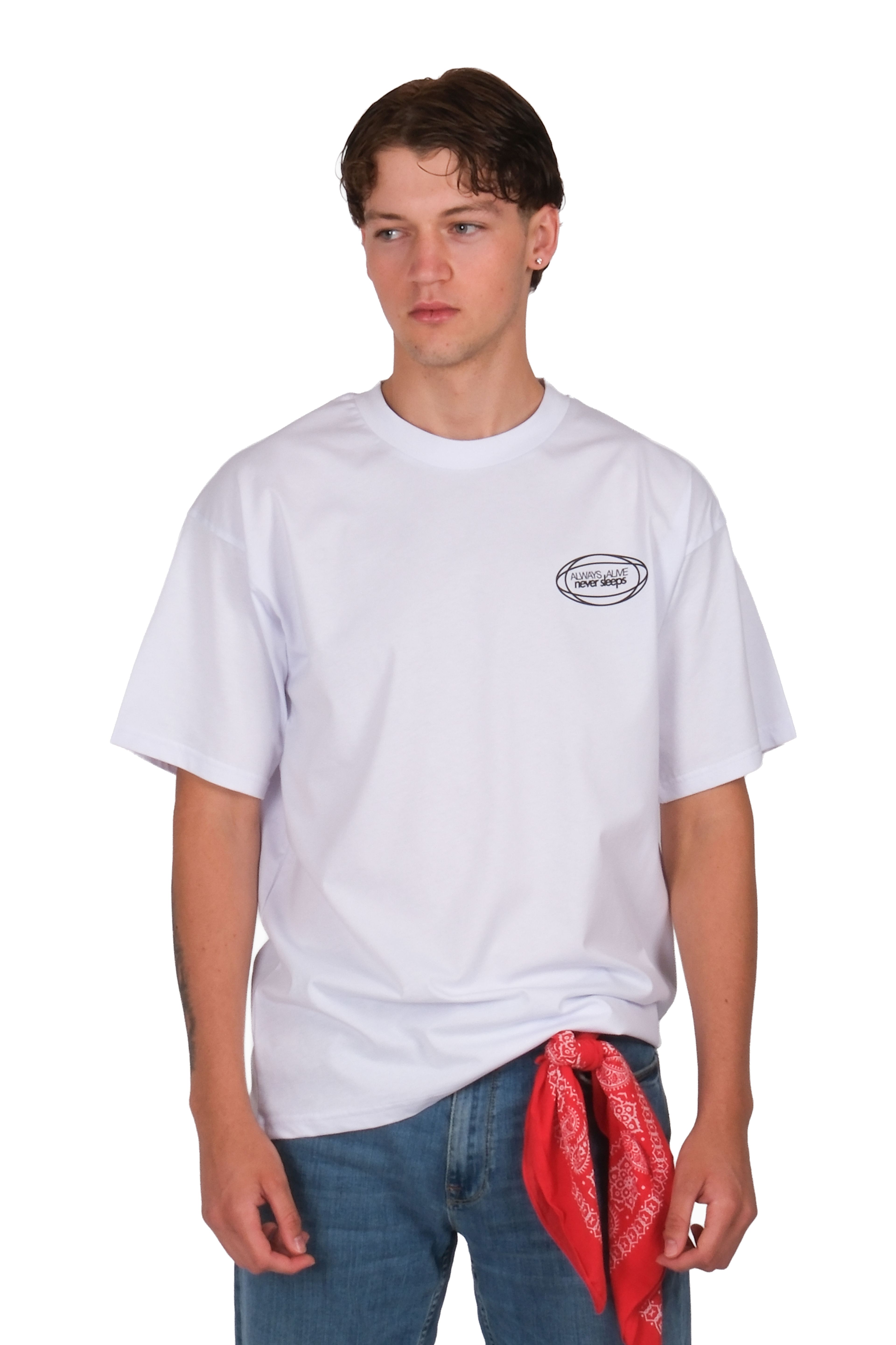 Never Sleeps Oversize T-Shirt Erkek - Beyaz C101