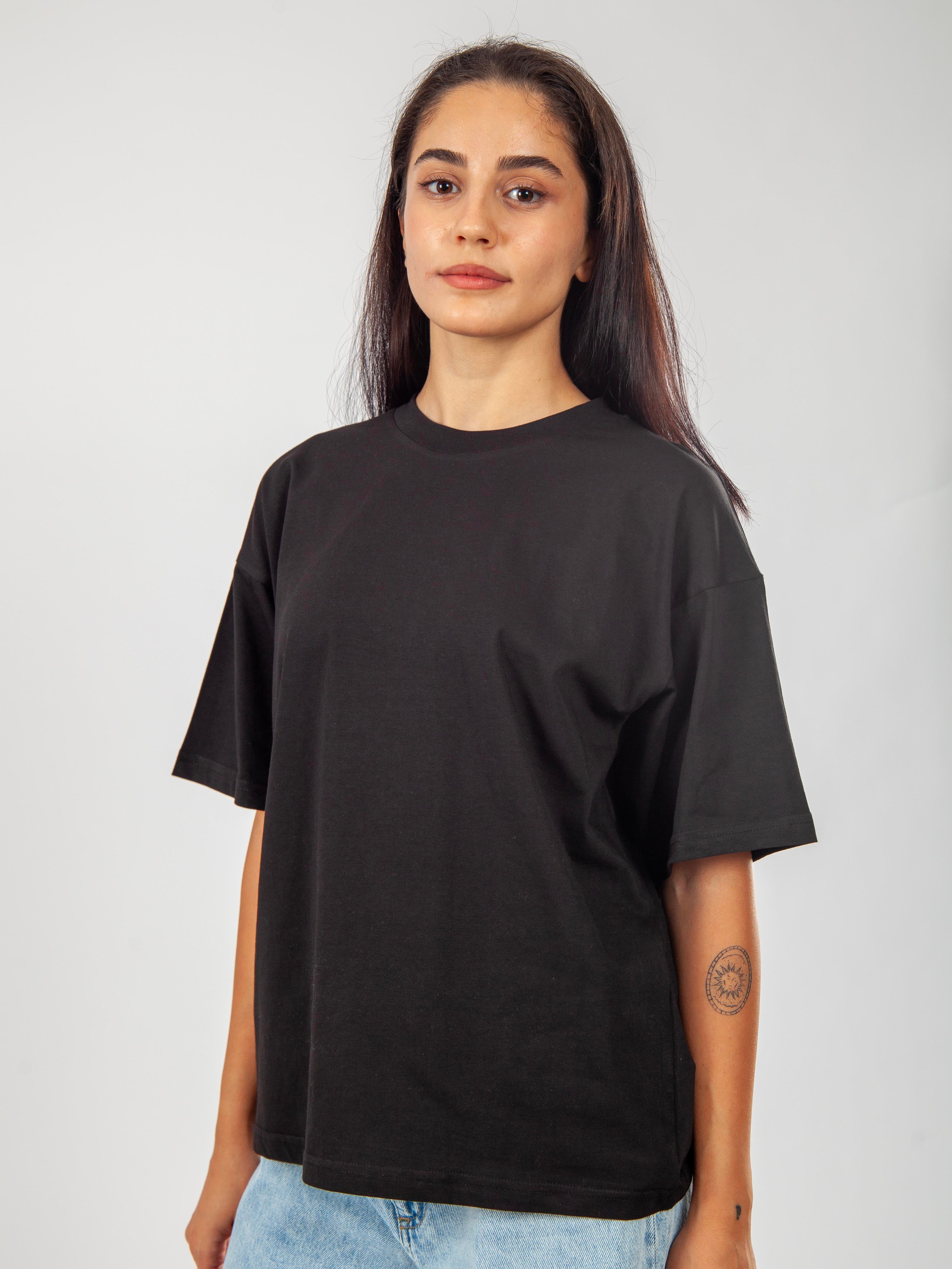 Basic Oversize T-Shirt Kadın - Siyah C101