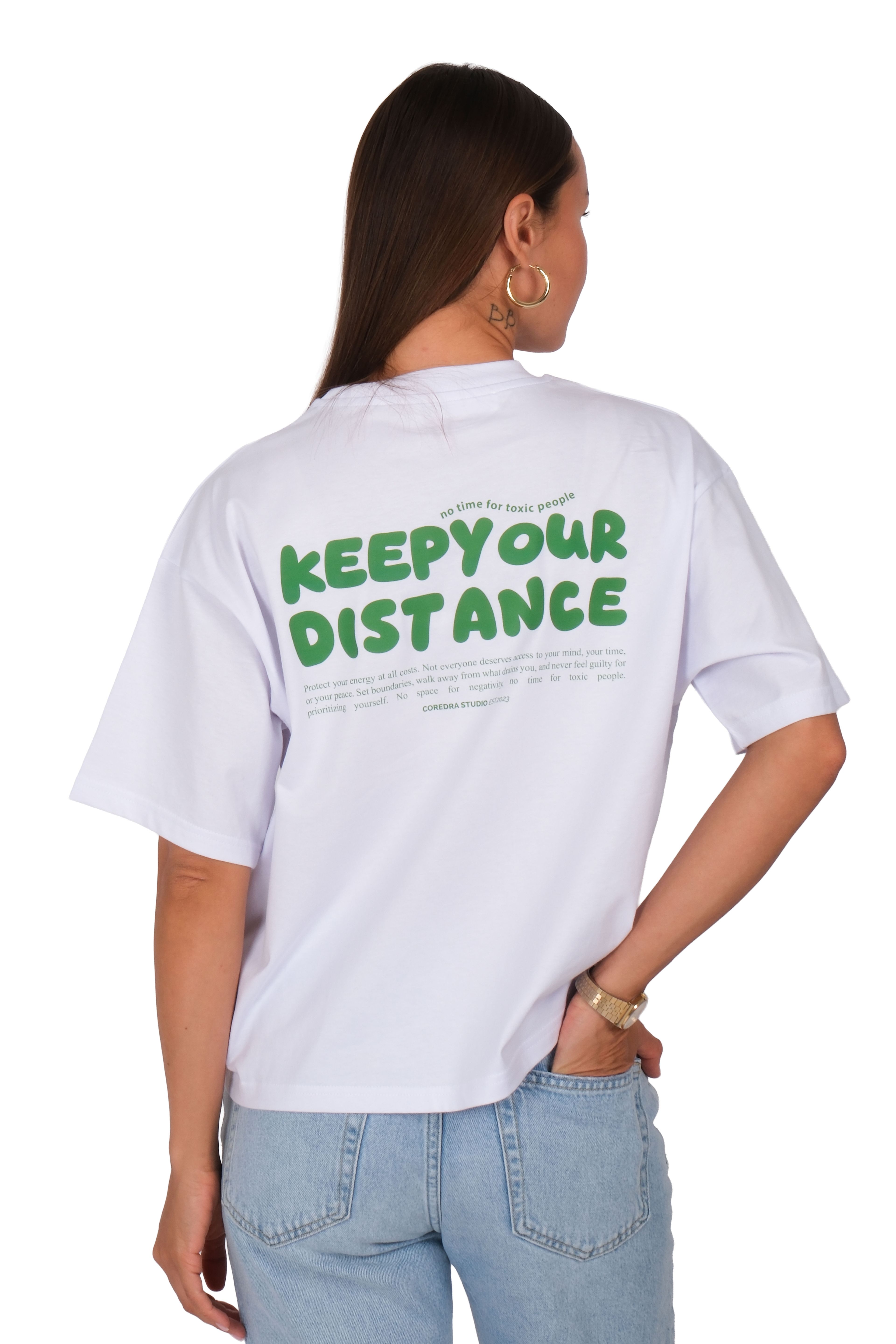 Keep Your Distance Boxed Fit Kadın T-Shirt Beyaz C590