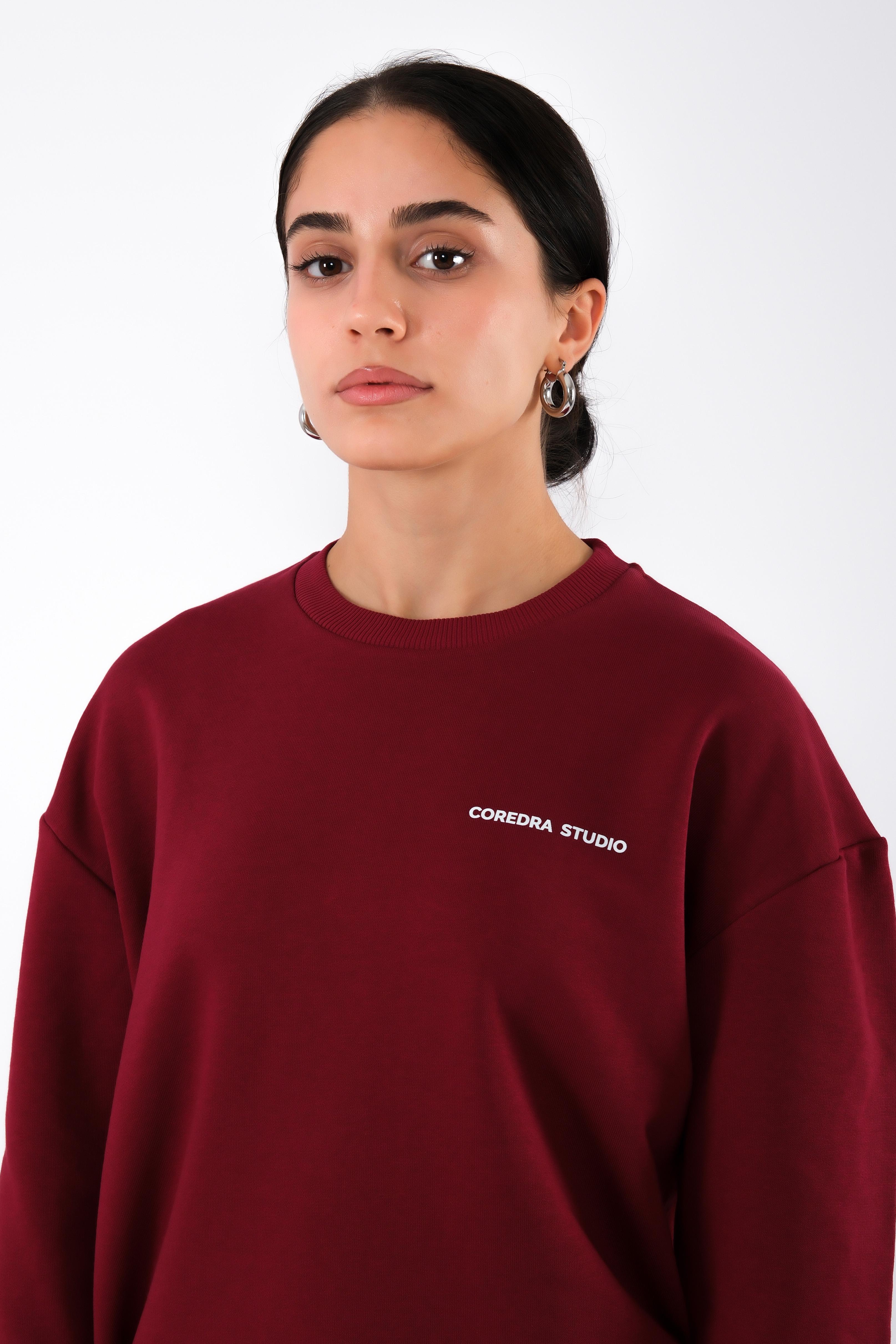 Coredra Studio Bordo  - Relaxed Fit Sweatshirt Kadın C504