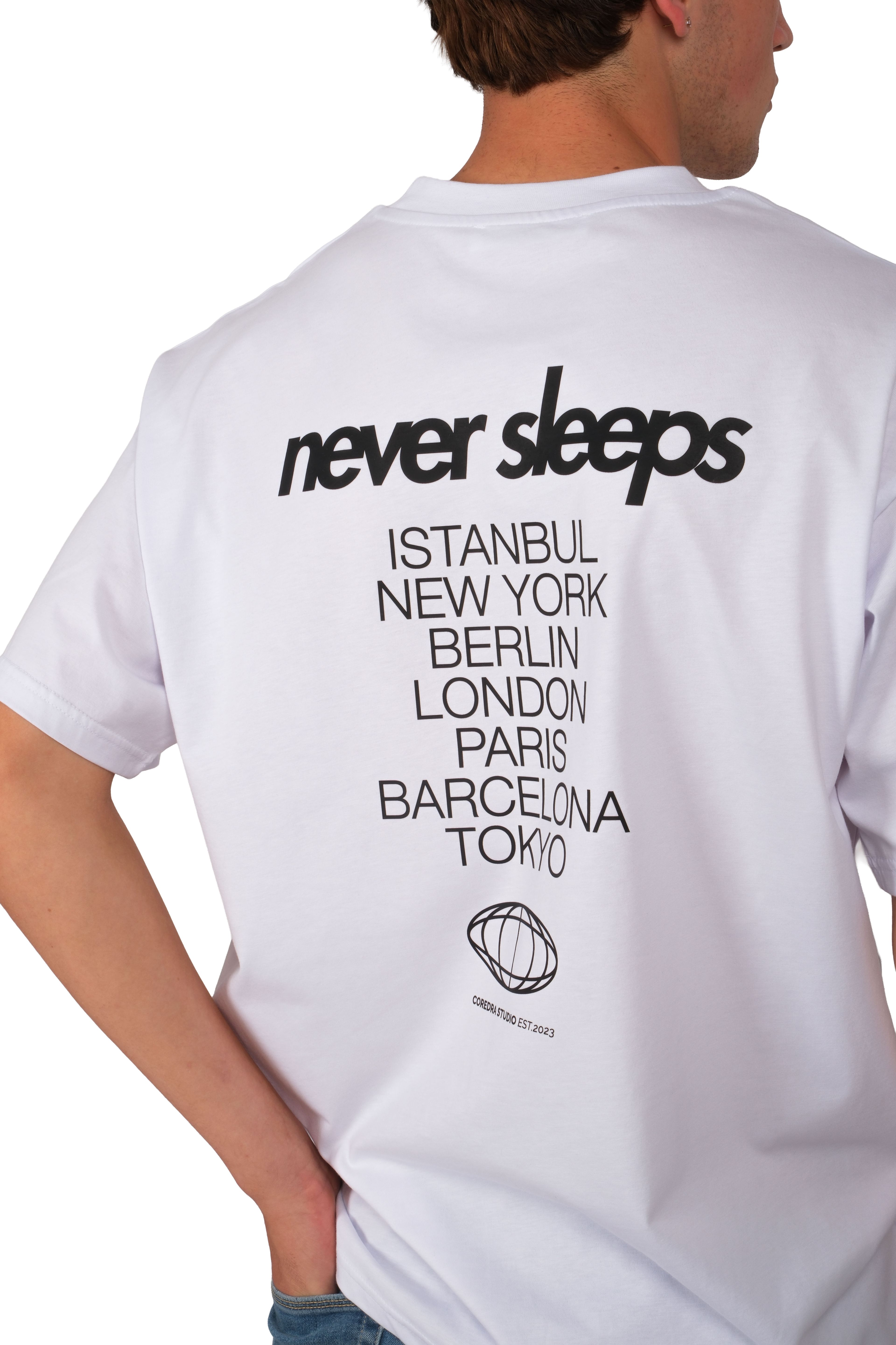Never Sleeps Oversize T-Shirt Erkek - Beyaz C101