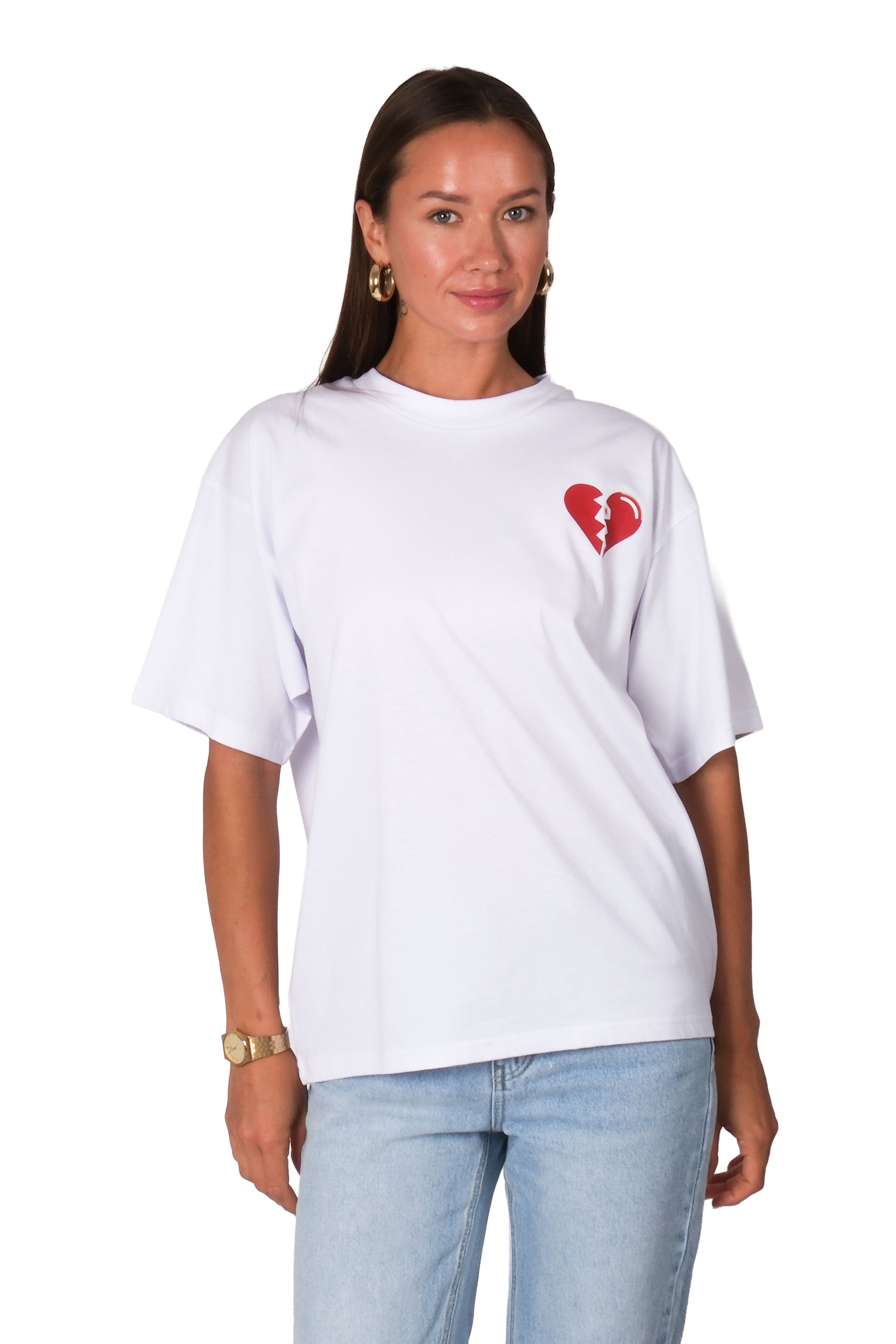 Broken Hearts Club Oversize Fit T-Shirt Kadın - Beyaz C101