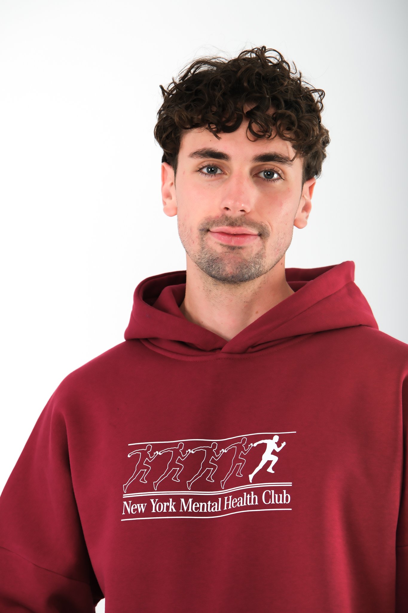 New York Mental Health Club Oversize Fit Hoodie Erkek - Bordo C107