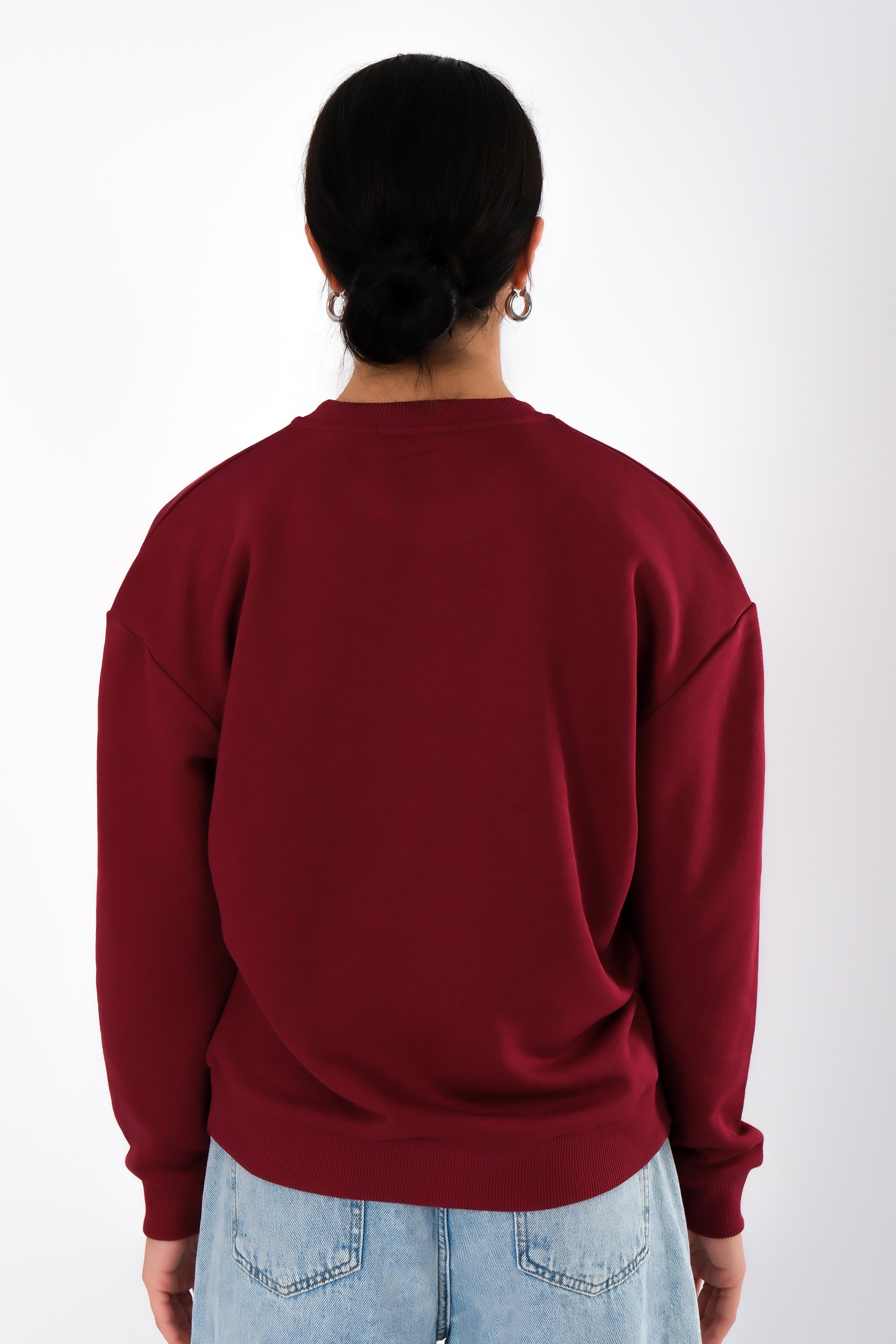 Coredra Studio Bordo  - Relaxed Fit Sweatshirt Kadın C504