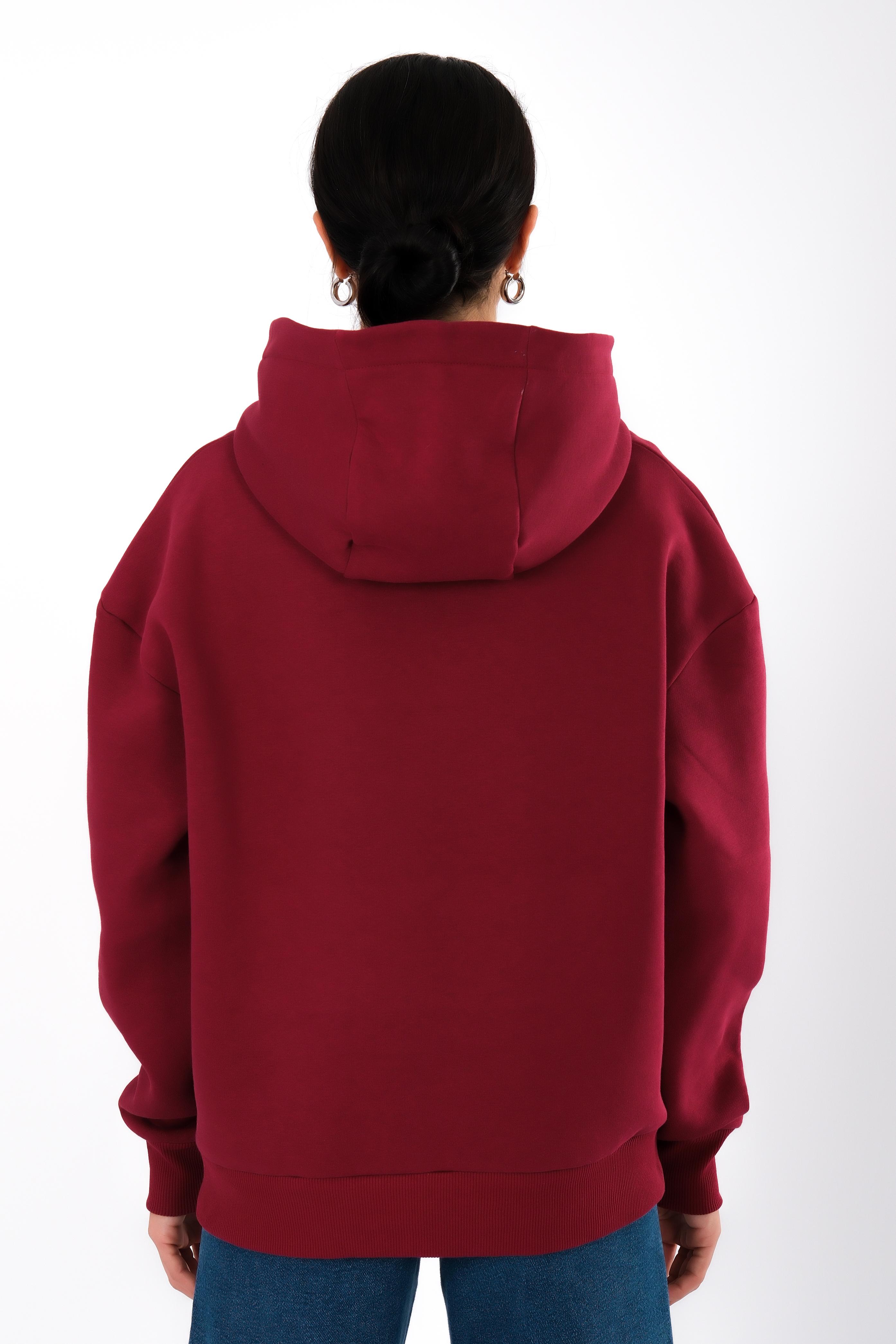 New York Mental Health Club Relaxed Fit Hoodie Kadın - Bordo C503