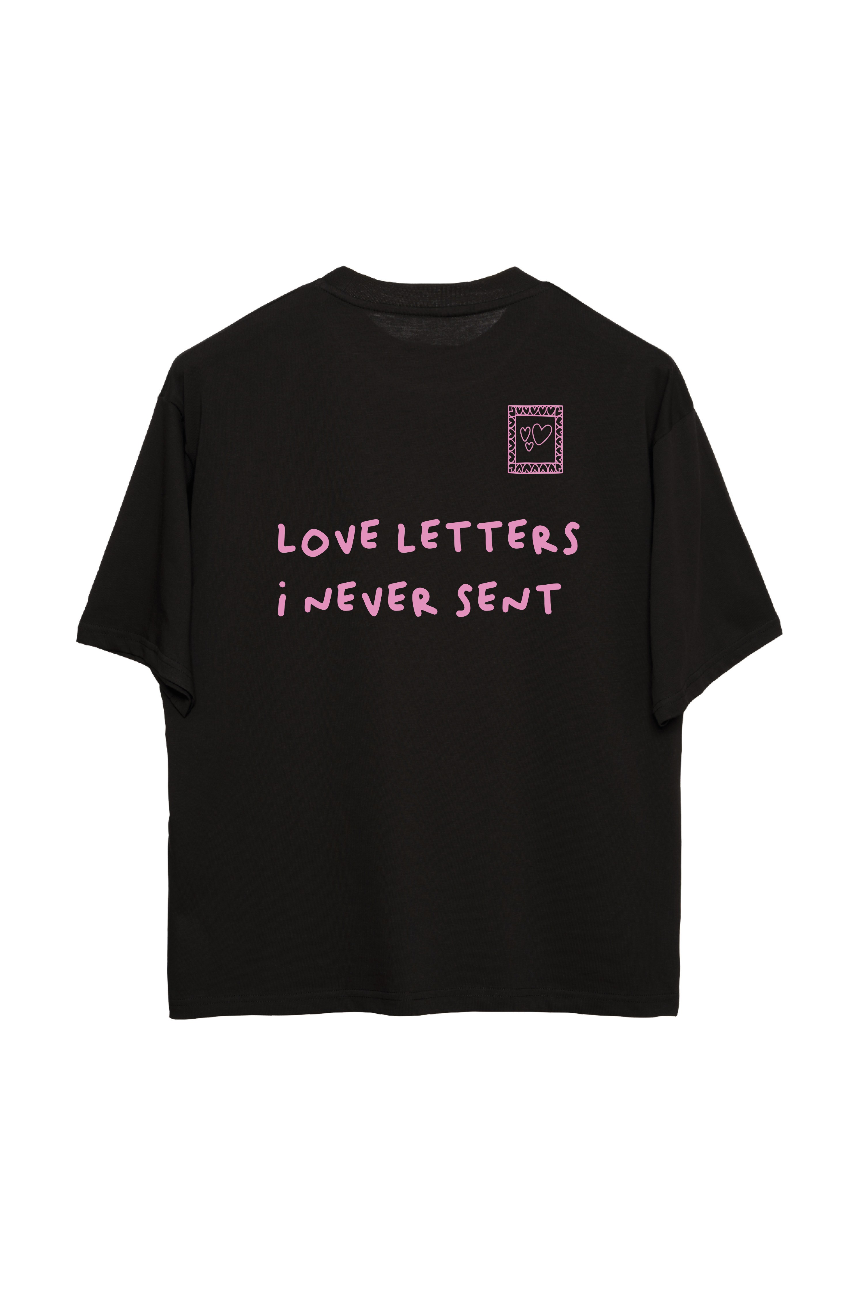 Love Letters Oversize T-Shirt Erkek - Siyah
