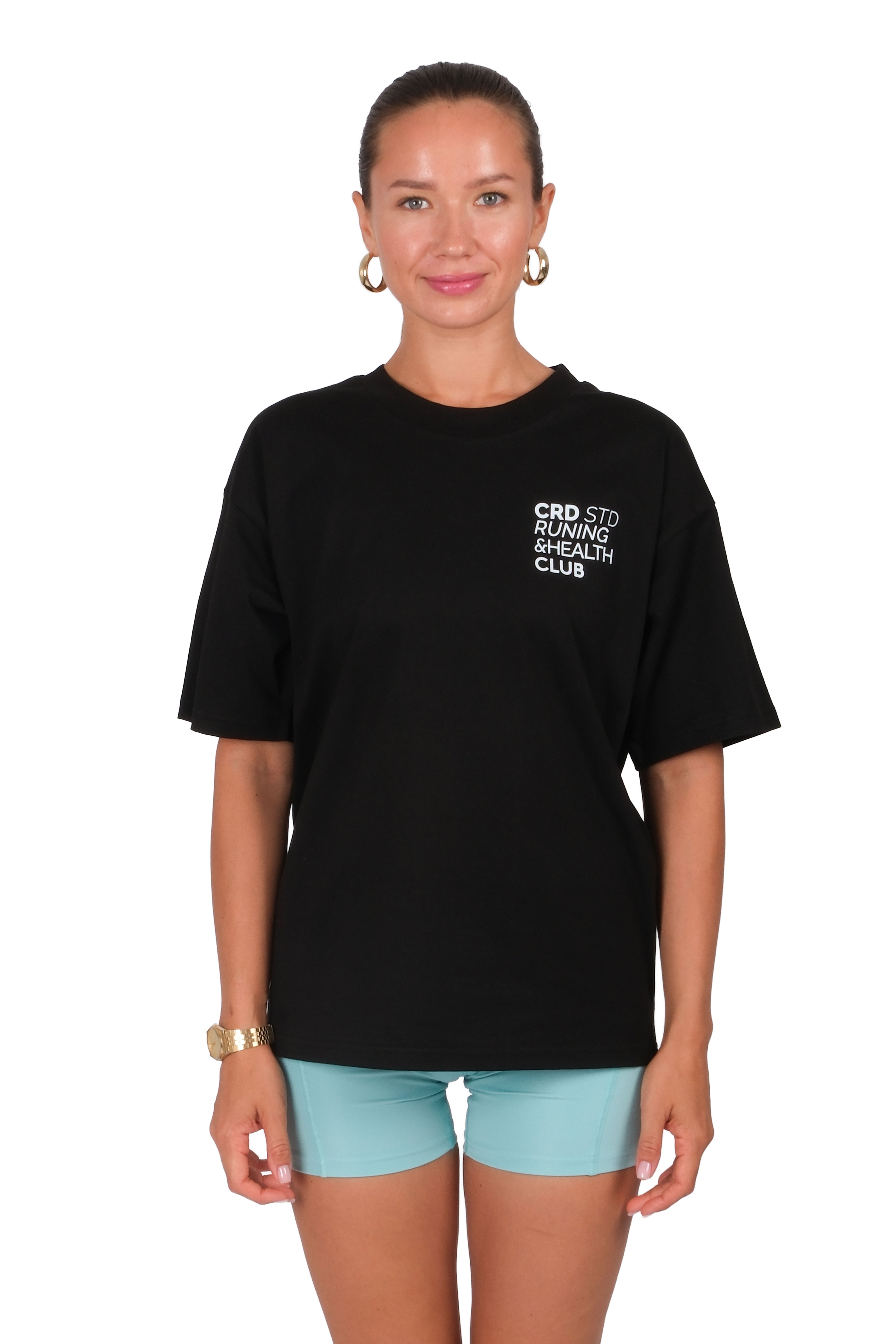 Runing Club Oversize Fit T-Shirt Kadın - Siyah C101