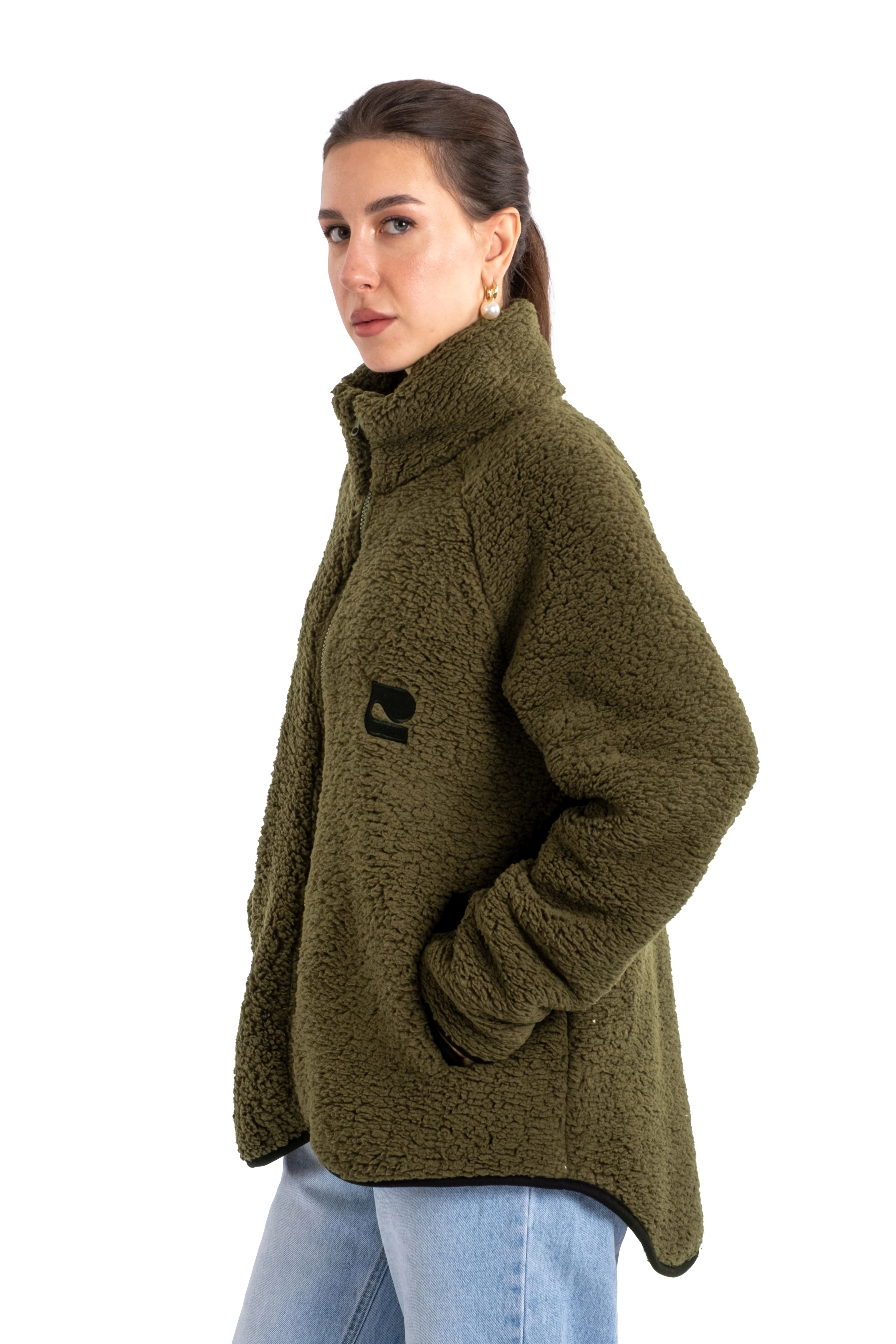 Boydan Fermuarlı Teddy Peluş Mont Kadın - C508