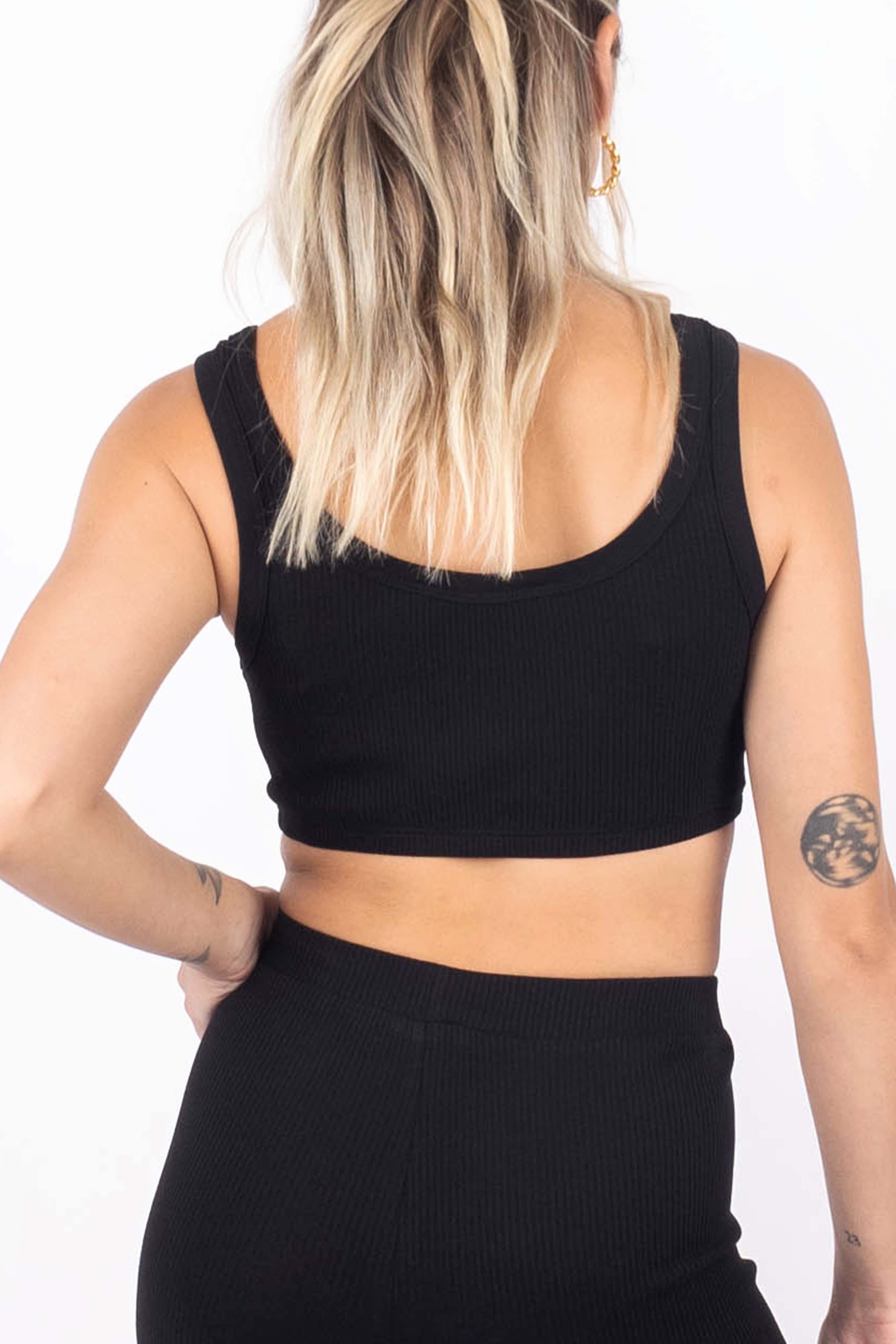 Kadın Fitilli Crop Top - Siyah C513