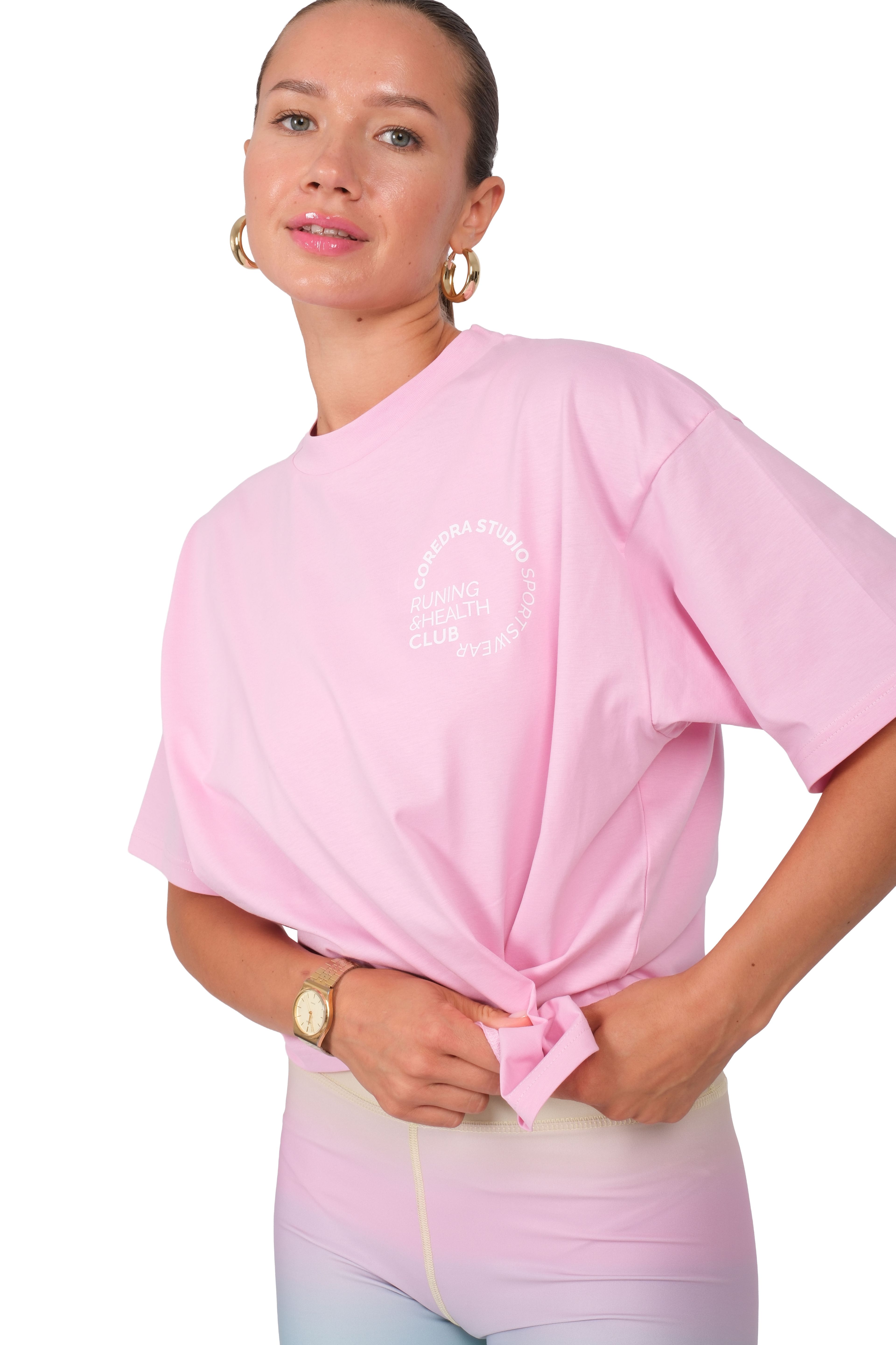 Runing And Health Club Boxed Fit Kadın T-Shirt Pembe C590
