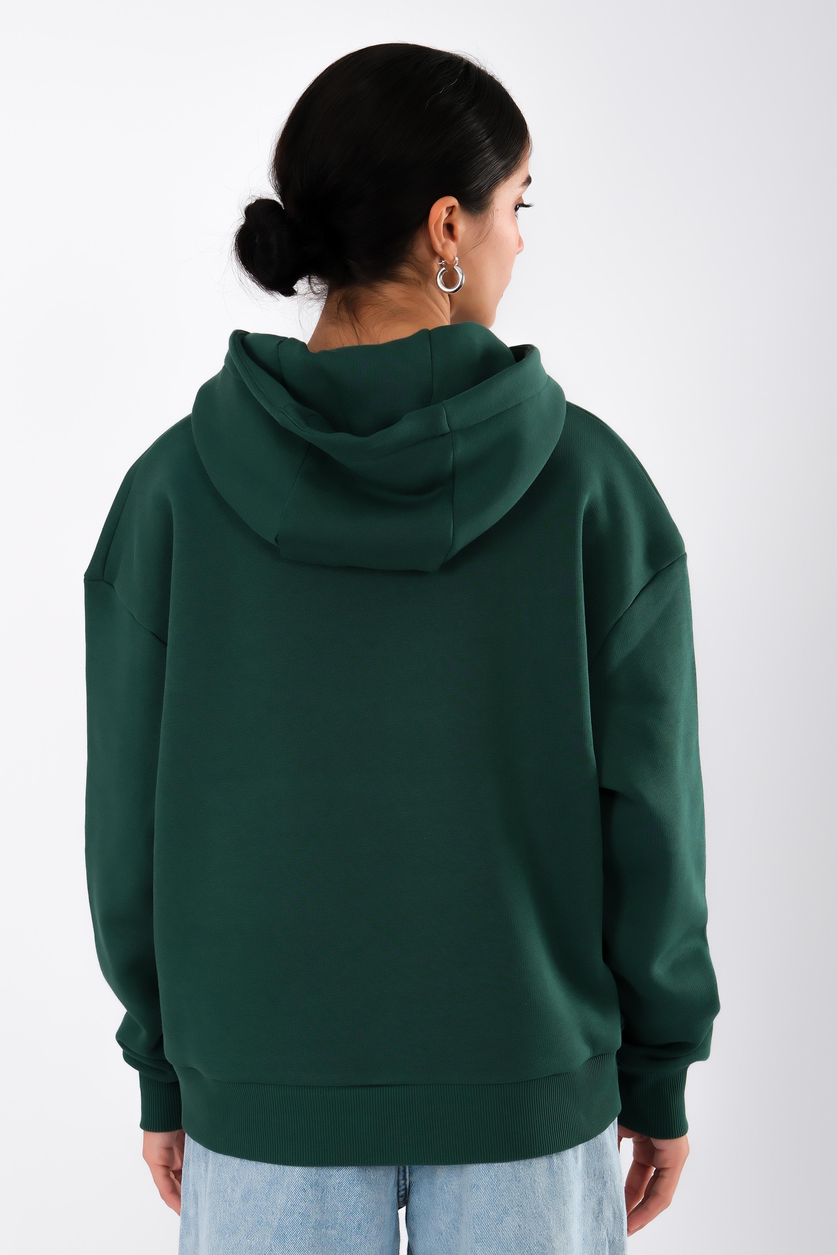 Coredra Studio Yeşil  - Relaxed Fit Hoodie Kadın C503