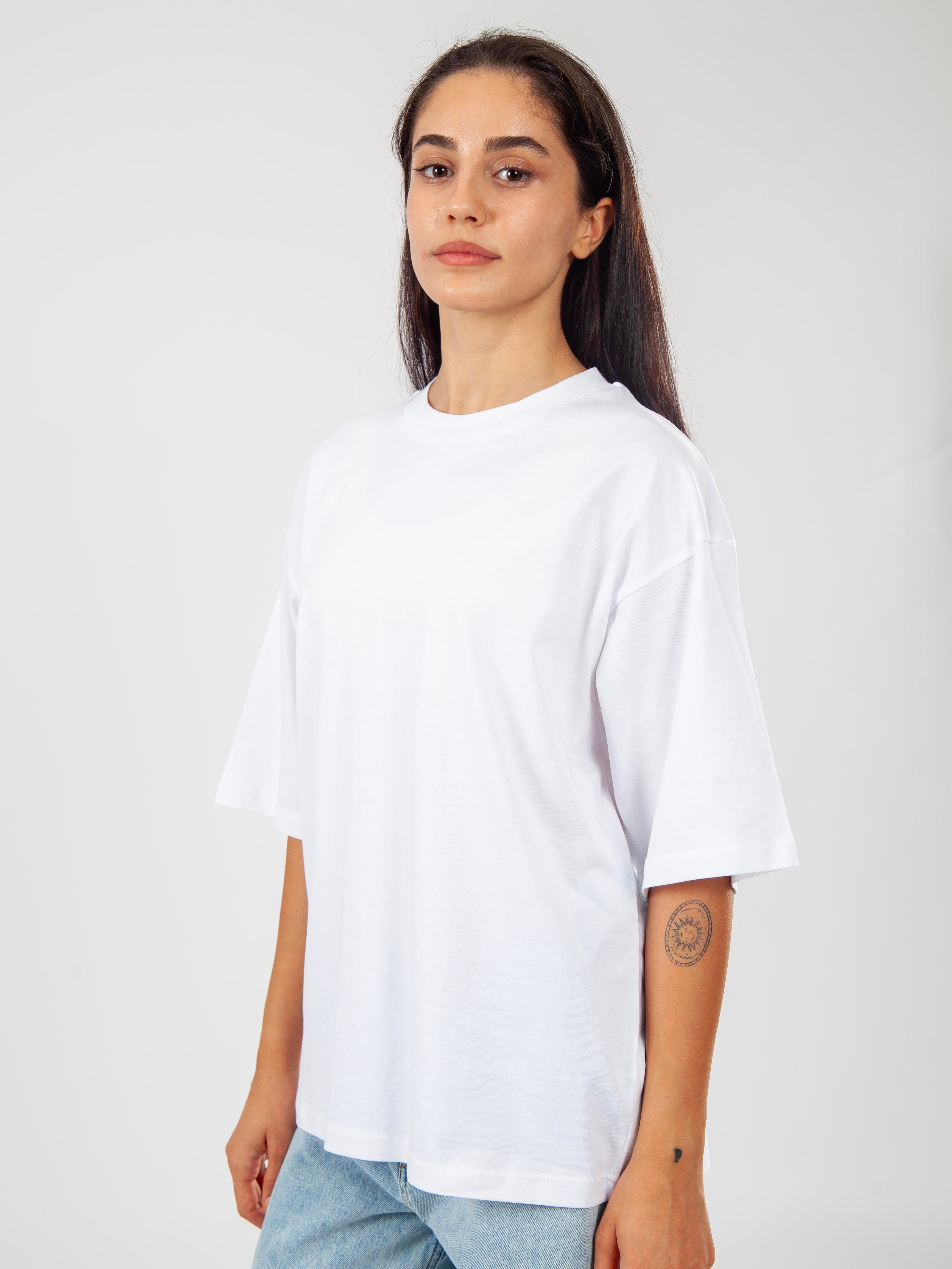 Basic Oversize T-Shirt Kadın - Beyaz C101