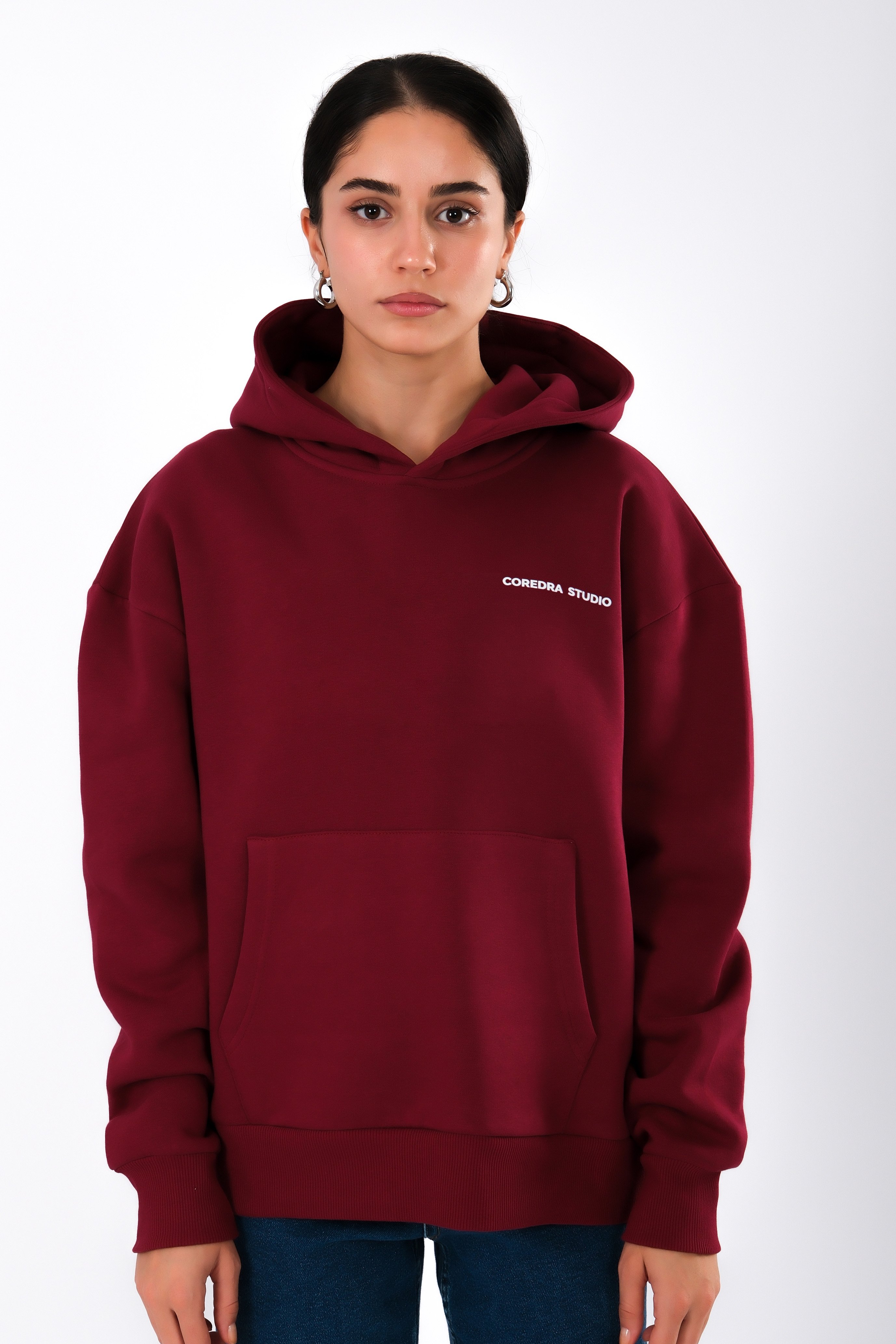 Coffee Party Relaxed Fit Hoodie Kadın - Bordo C503