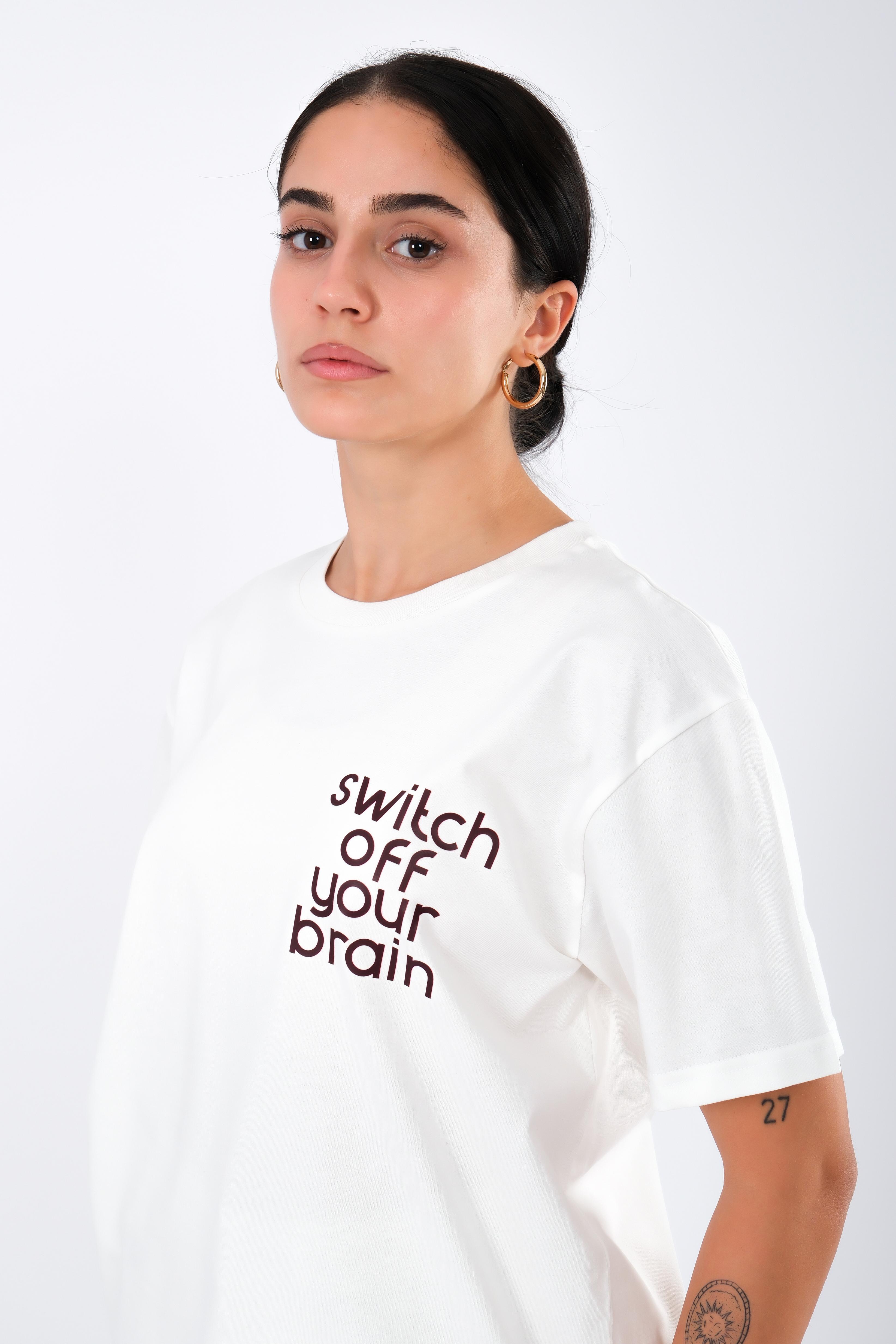 Switch Off Relaxed Fit Kadın T-Shirt - Ekru C501