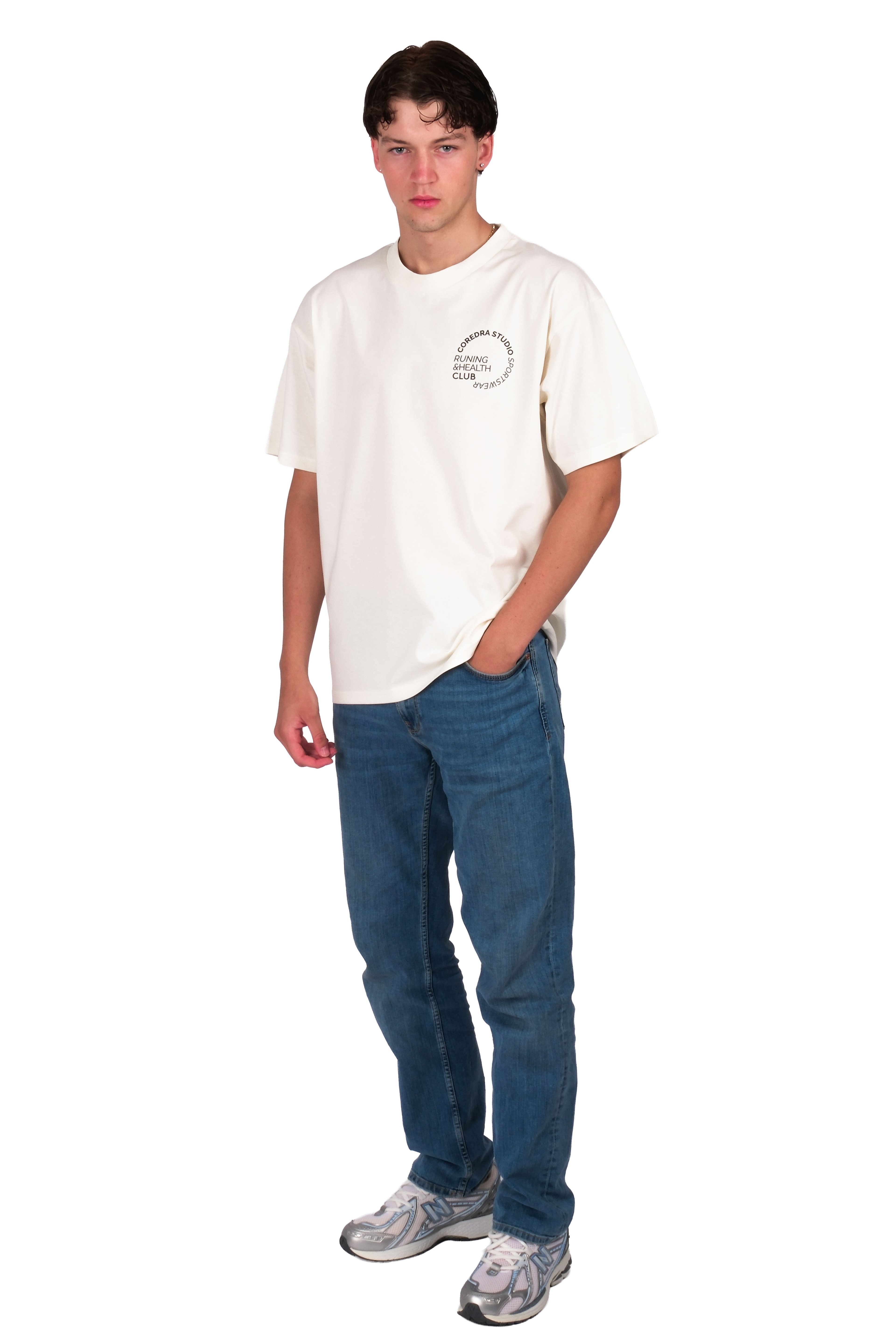 Runing And Health Club Oversize Fit Erkek T-Shirt Ekru C101
