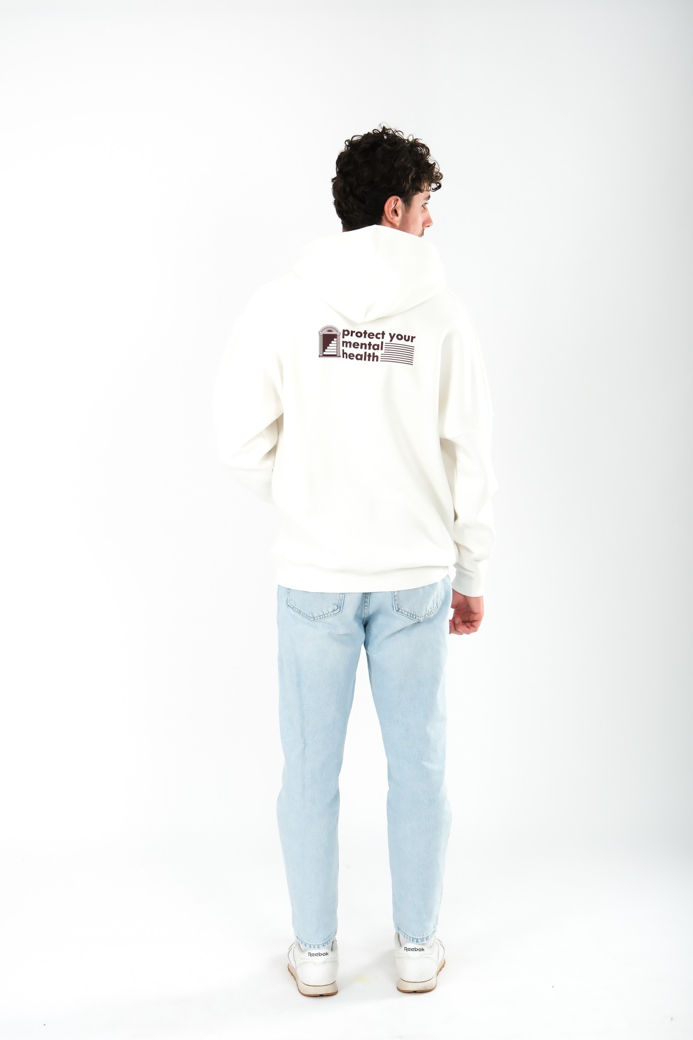 Protect Your Mental Health Oversize Fit Hoodie Erkek - Ekru C107