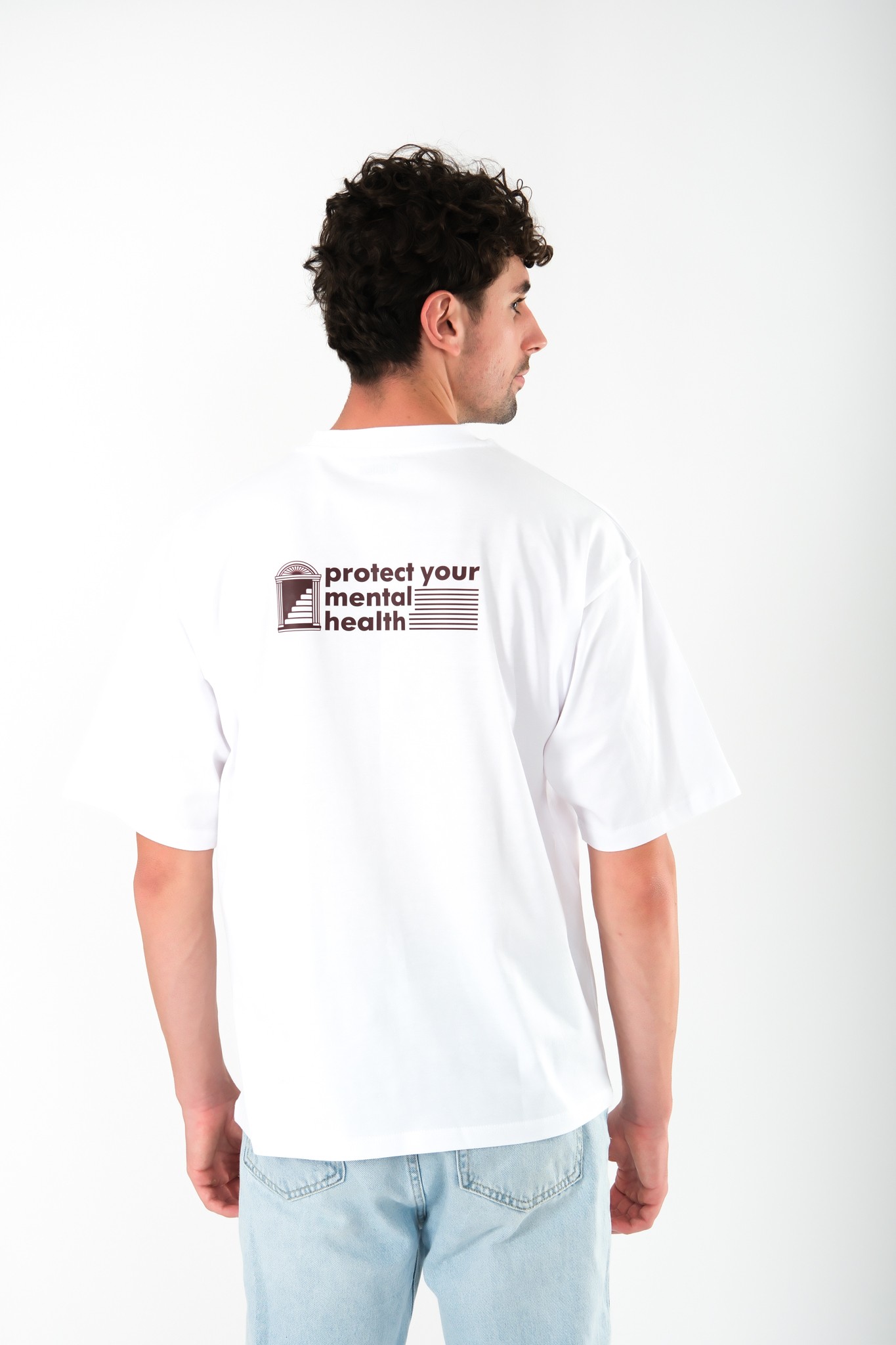 Protect Your Mental Health Oversize Fit T-Shirt Erkek - Beyaz C101